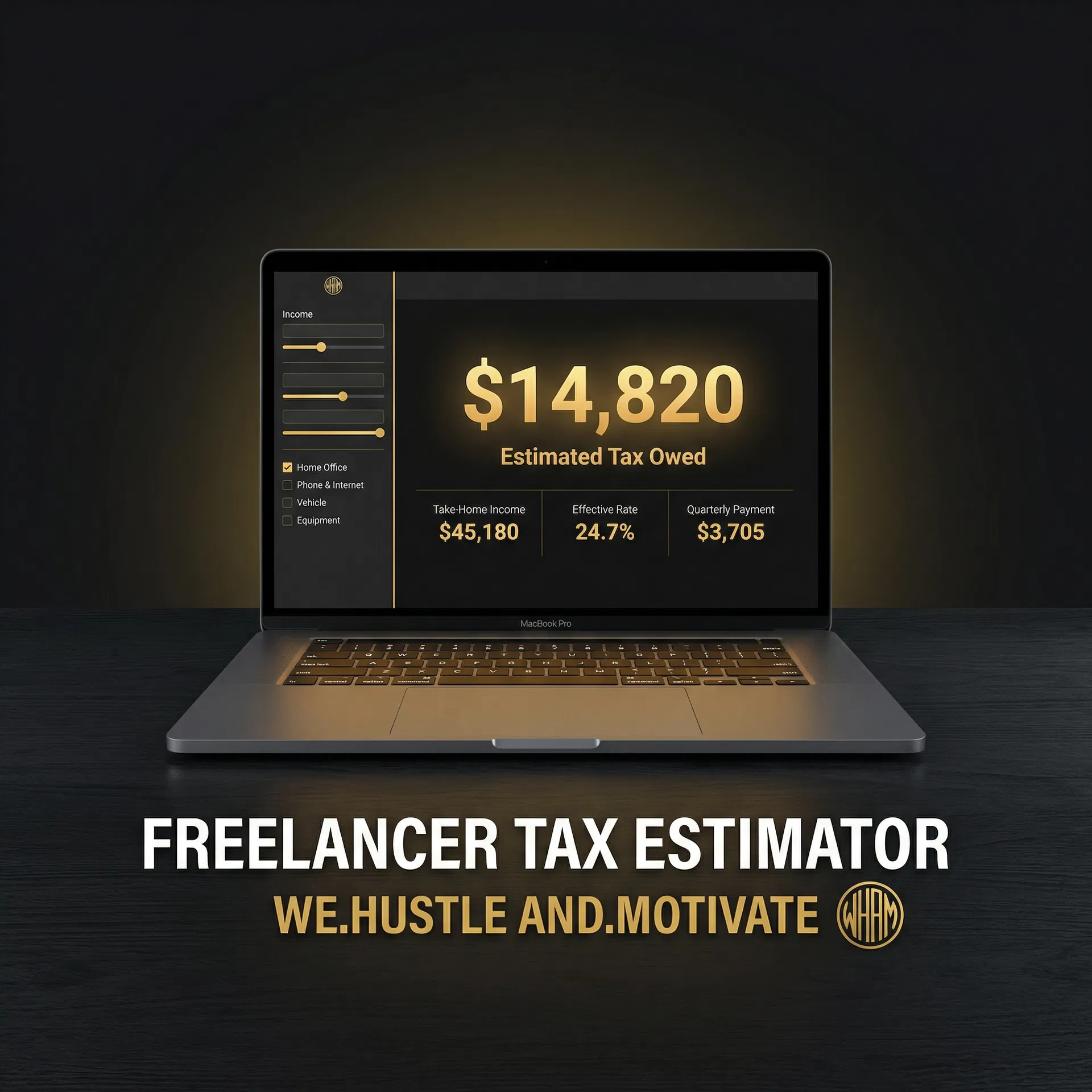 Freelancer Tax Estimator — WHAM interactive tax tool on MacBook Pro