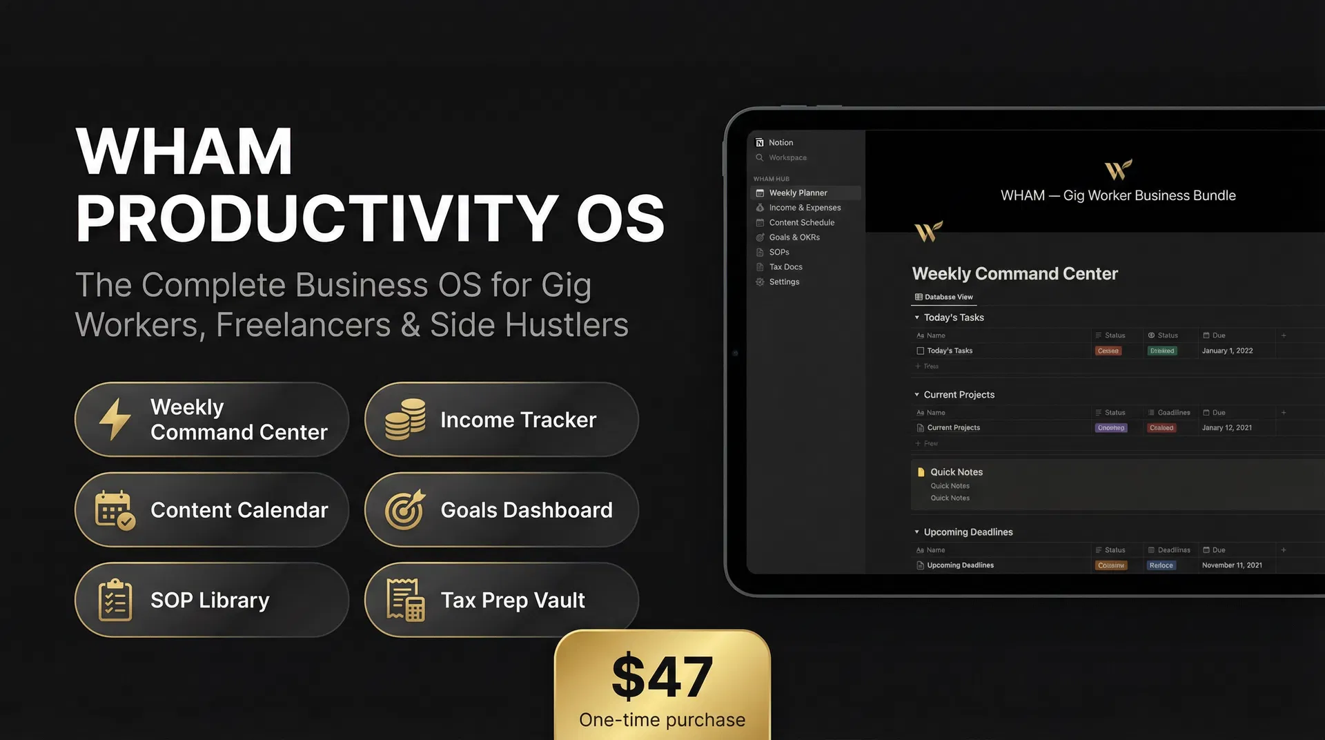WHAM Productivity OS — 6 pillars preview