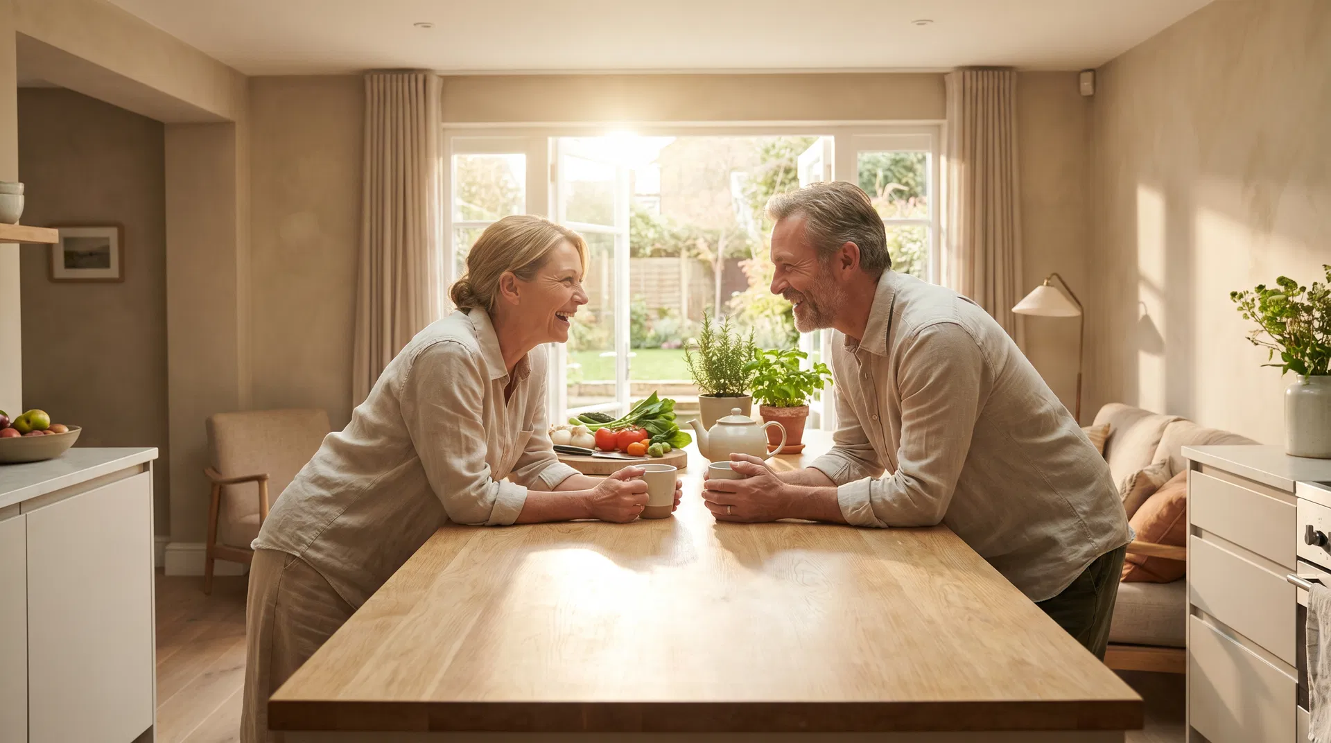 Healthy couple enjoying morning tea