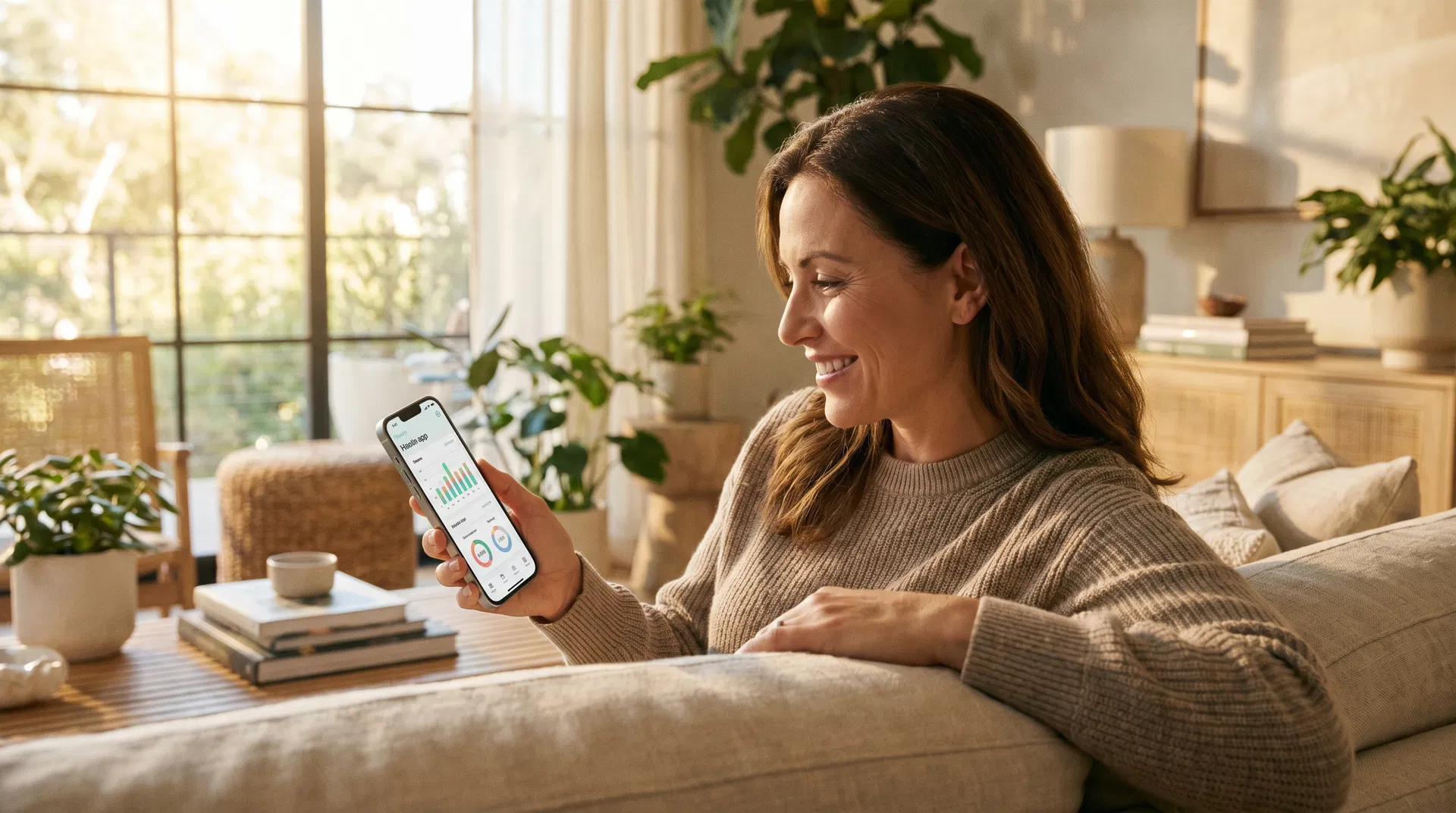 Woman checking health data