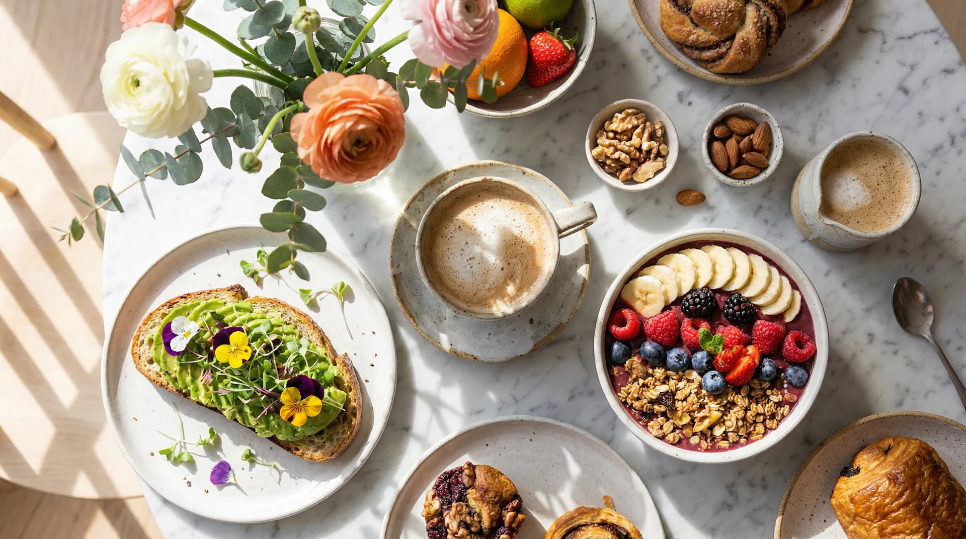 Veganský brunch — avokádový toast, smoothie bowl a čerstvé ovoce