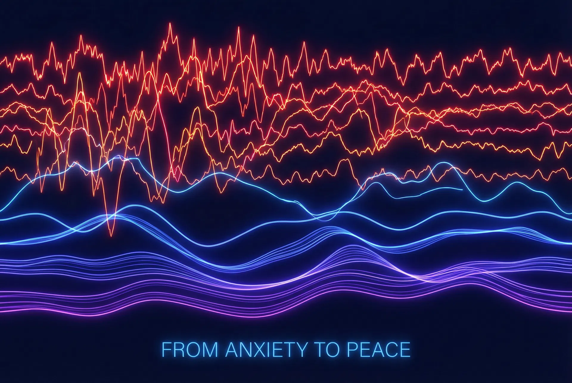 Brain waves transitioning from anxiety to peace
