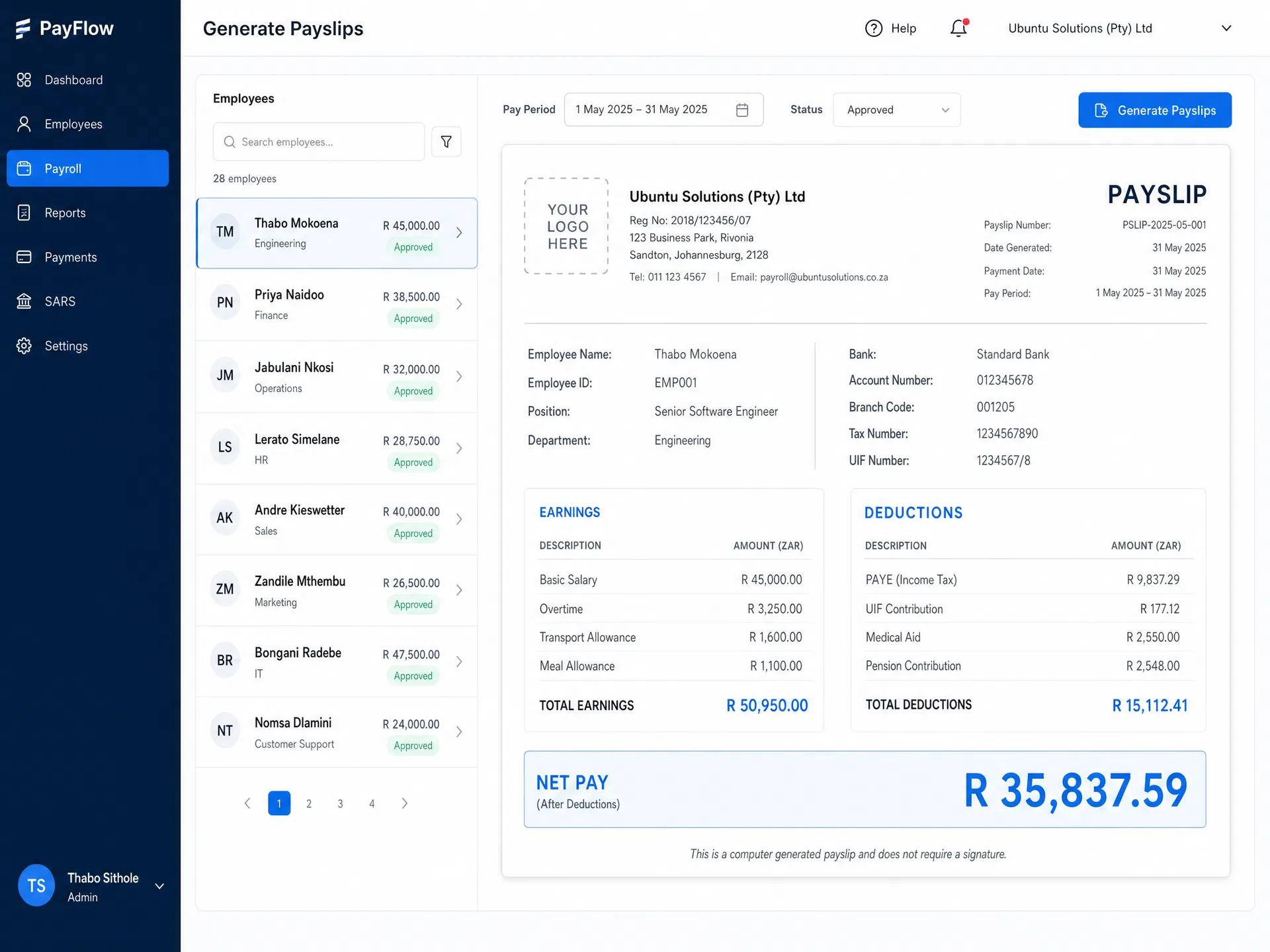 Bluubin payroll interface