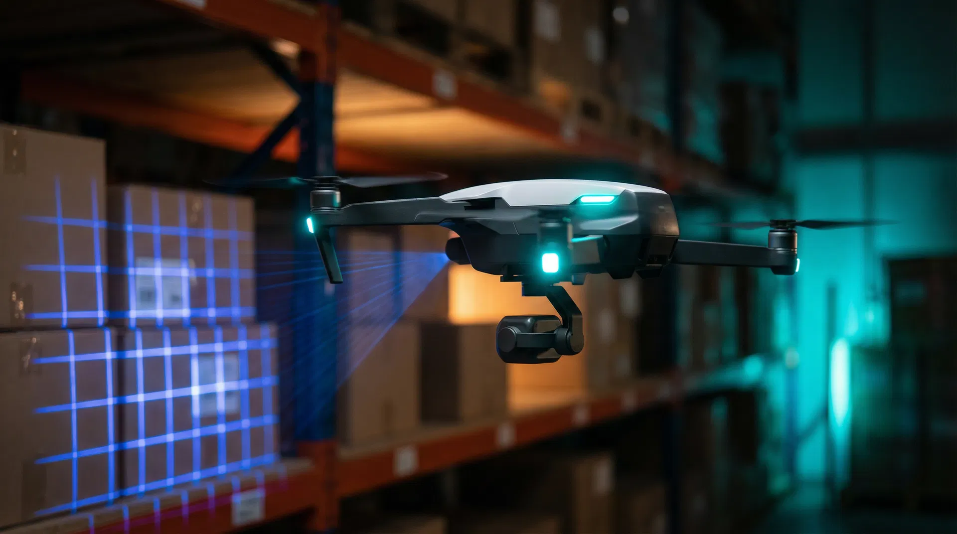 Drone monitorando galpão