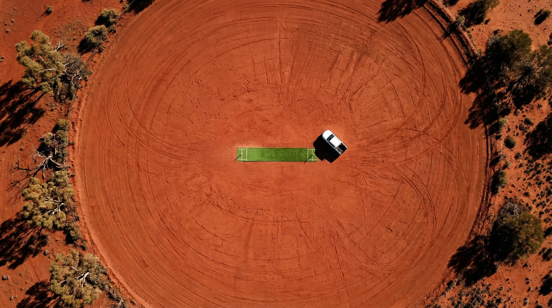 Aerial Cricket Oval — Bird's Eye View, Outback Queensland
