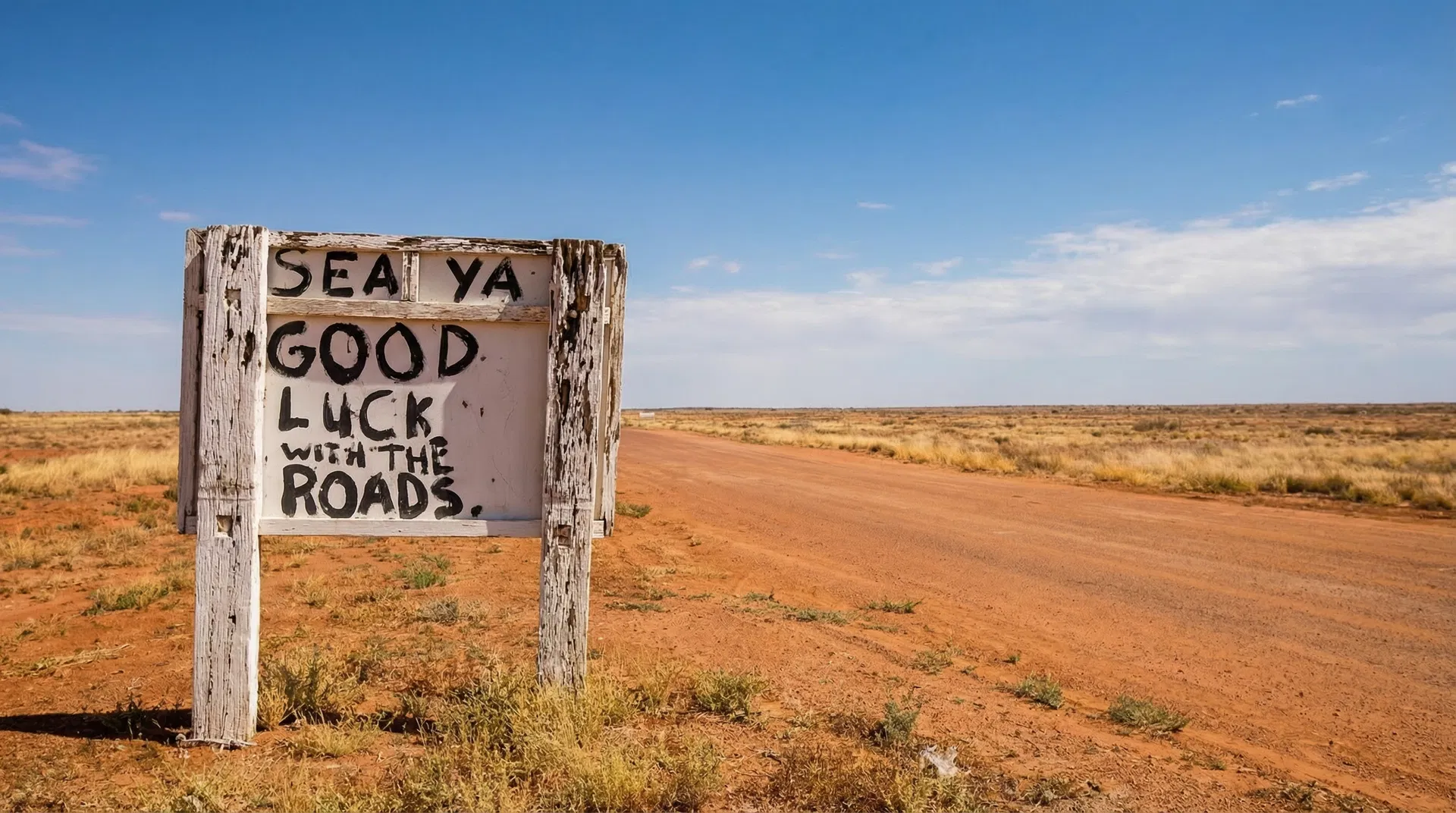 "See Ya — Good Luck" — Outback Road Sign, Queensland