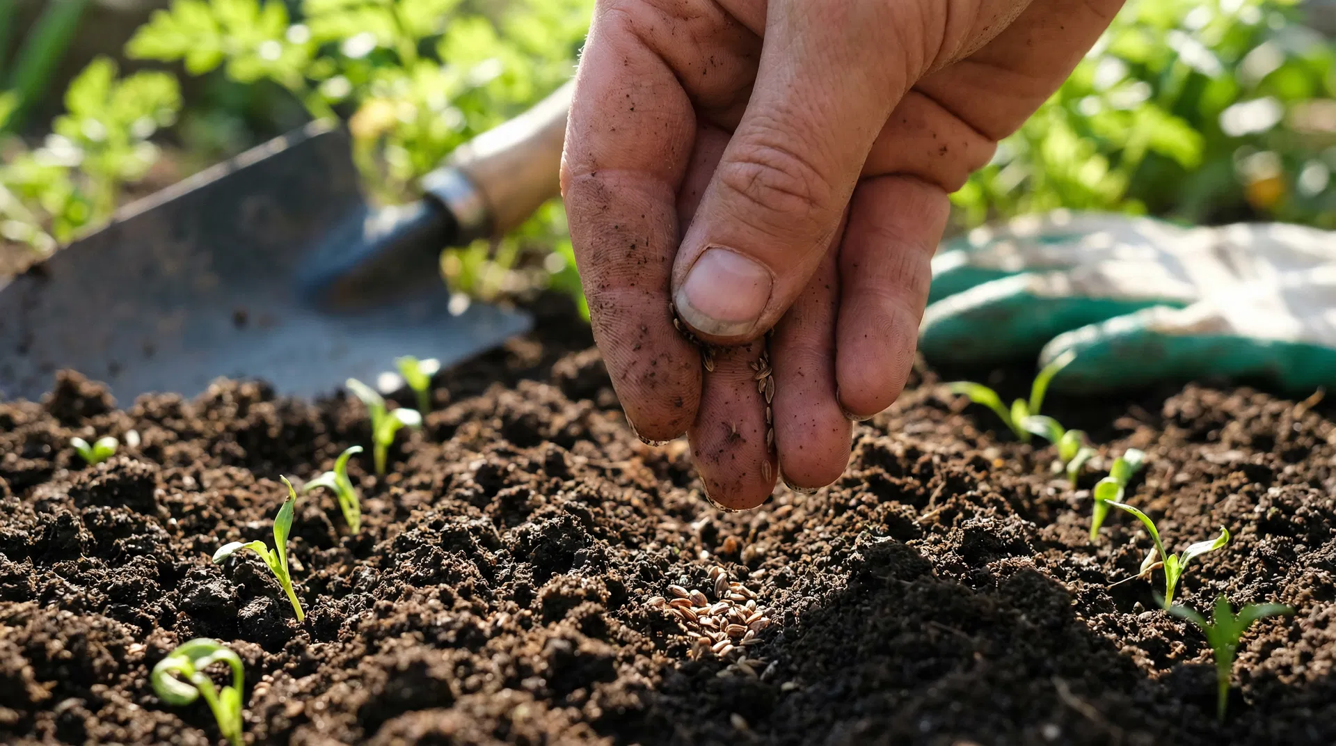 Siembra directa de semillas en tierra aireada y oscura