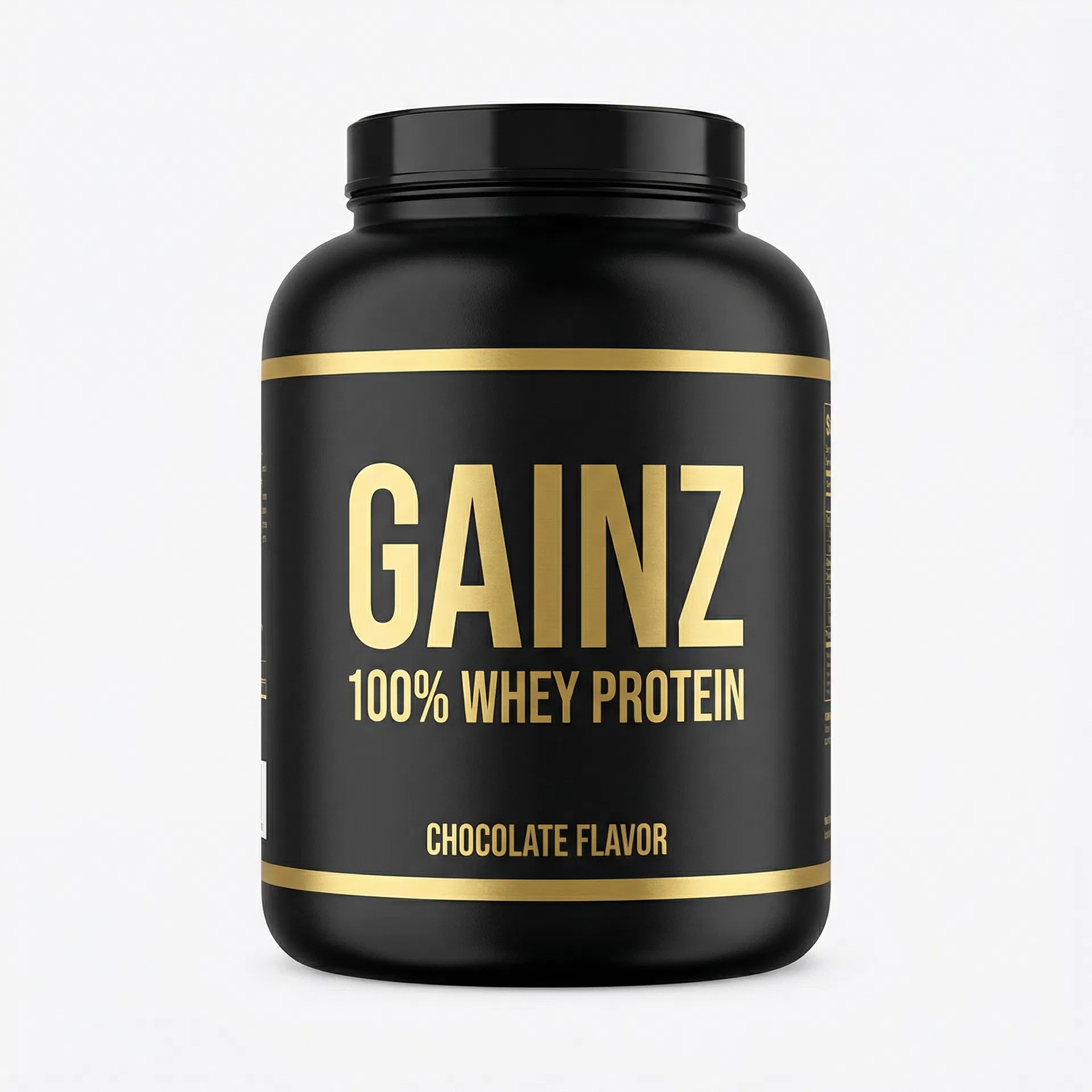Plain Gainz protein tub on white background