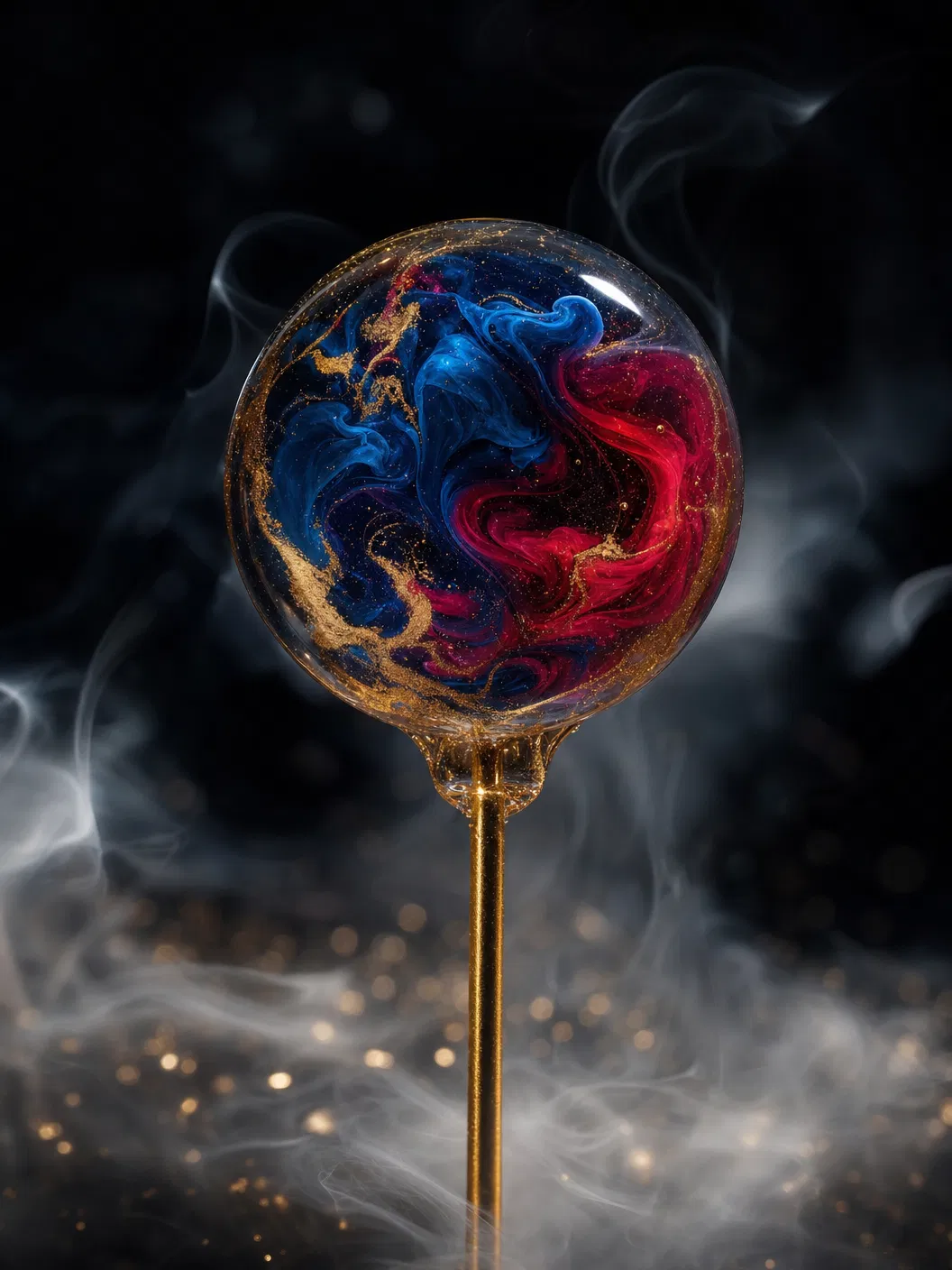 Nexus Drop lollipop — crimson with gold dragon artwork inside