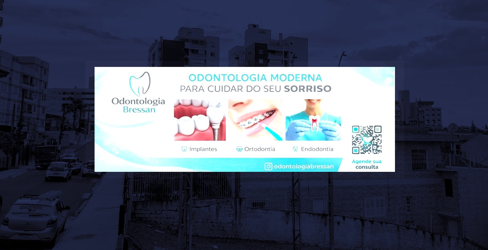 Mockup noturno do frontlight com arte de bressan odontologia