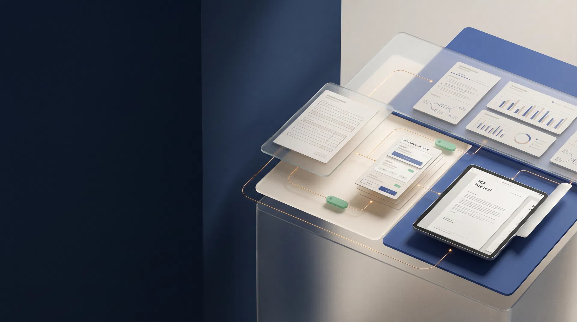 Painel abstrato de cotações e proposta PDF