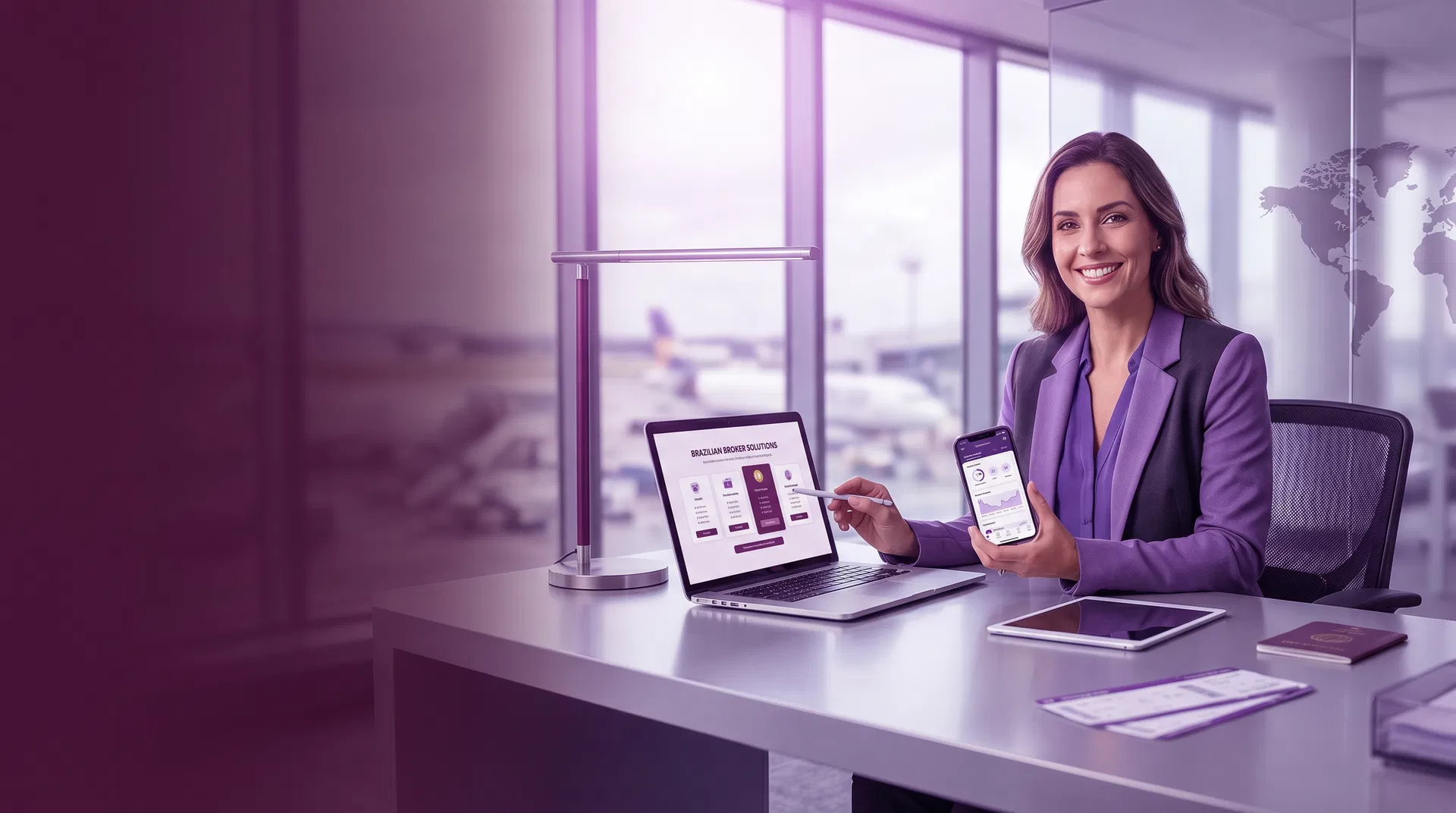 Corretora utilizando plataforma de seguro viagem