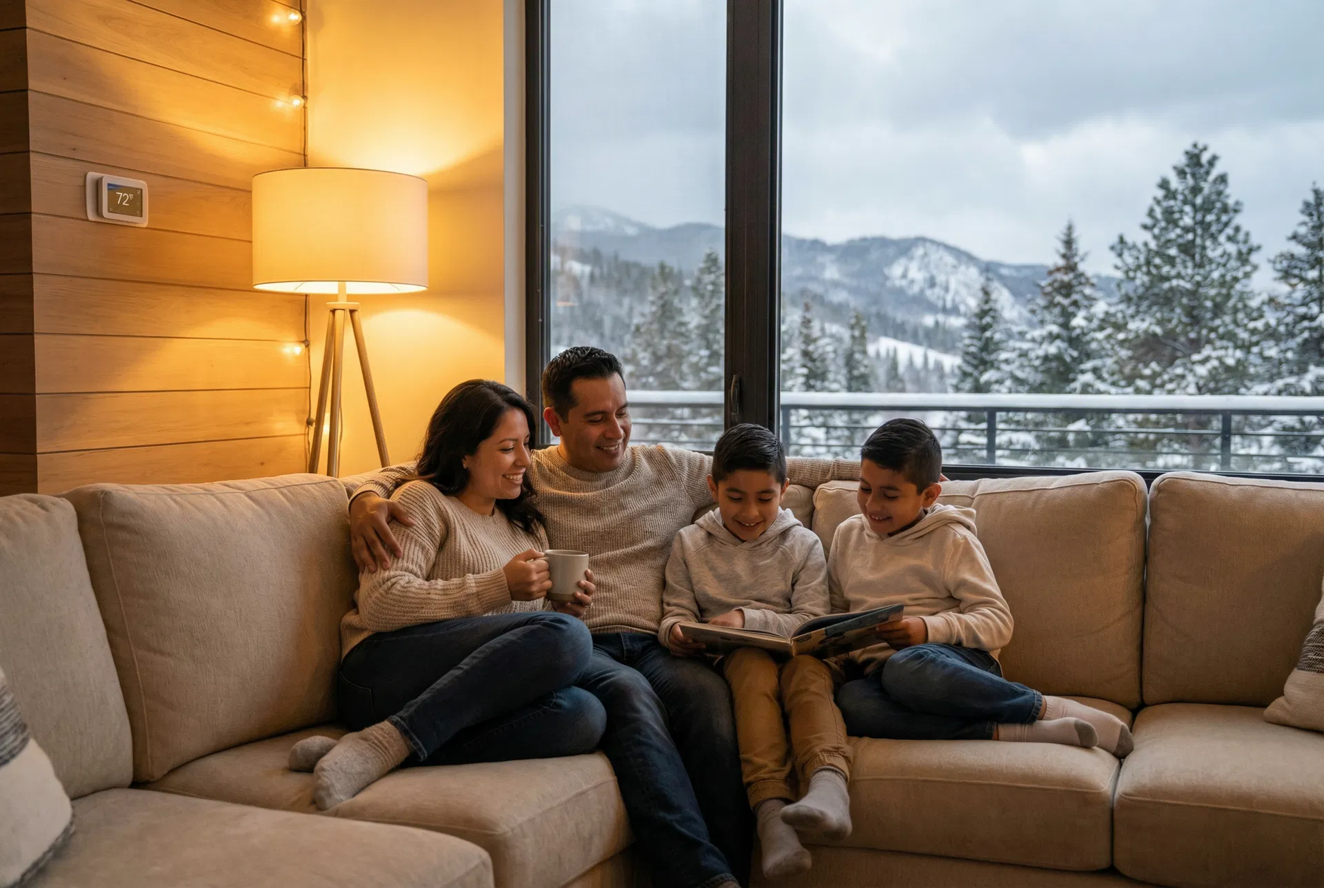 Familia cómoda en su hogar con HVAC