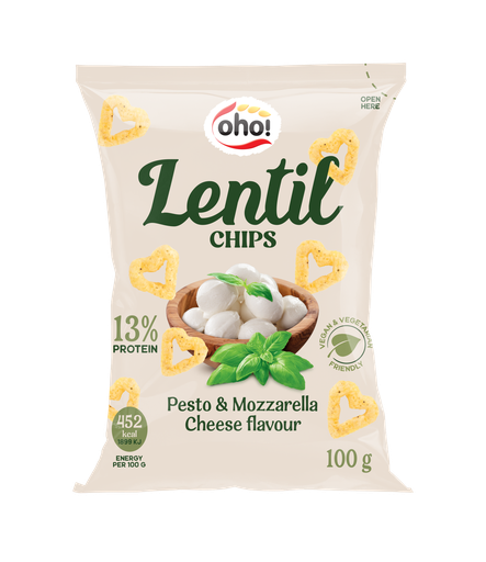 اوهو شيبس العدس بنكهة الريحان وجبنة الموزريلا 100 غم