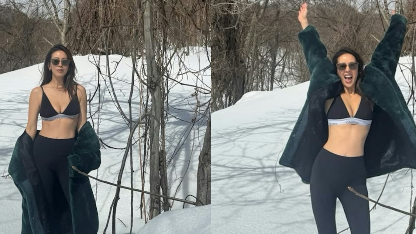 誰說生娃會走樣?梁靖琪43歲雪地比堅尼,打臉所有身材焦慮!