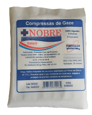 Compressa De Gaze Estéril 13 Fios Nobre 500 Unidades (50 Pacotes C/10)