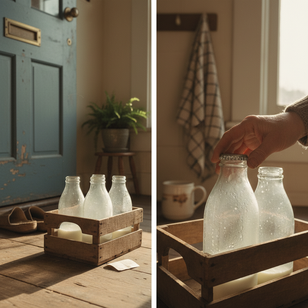 Illustration for Milkman Glass Bottles on the Doorstep