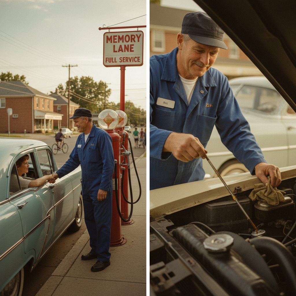 Illustration for The Full-Service Gas Station Attendant in America