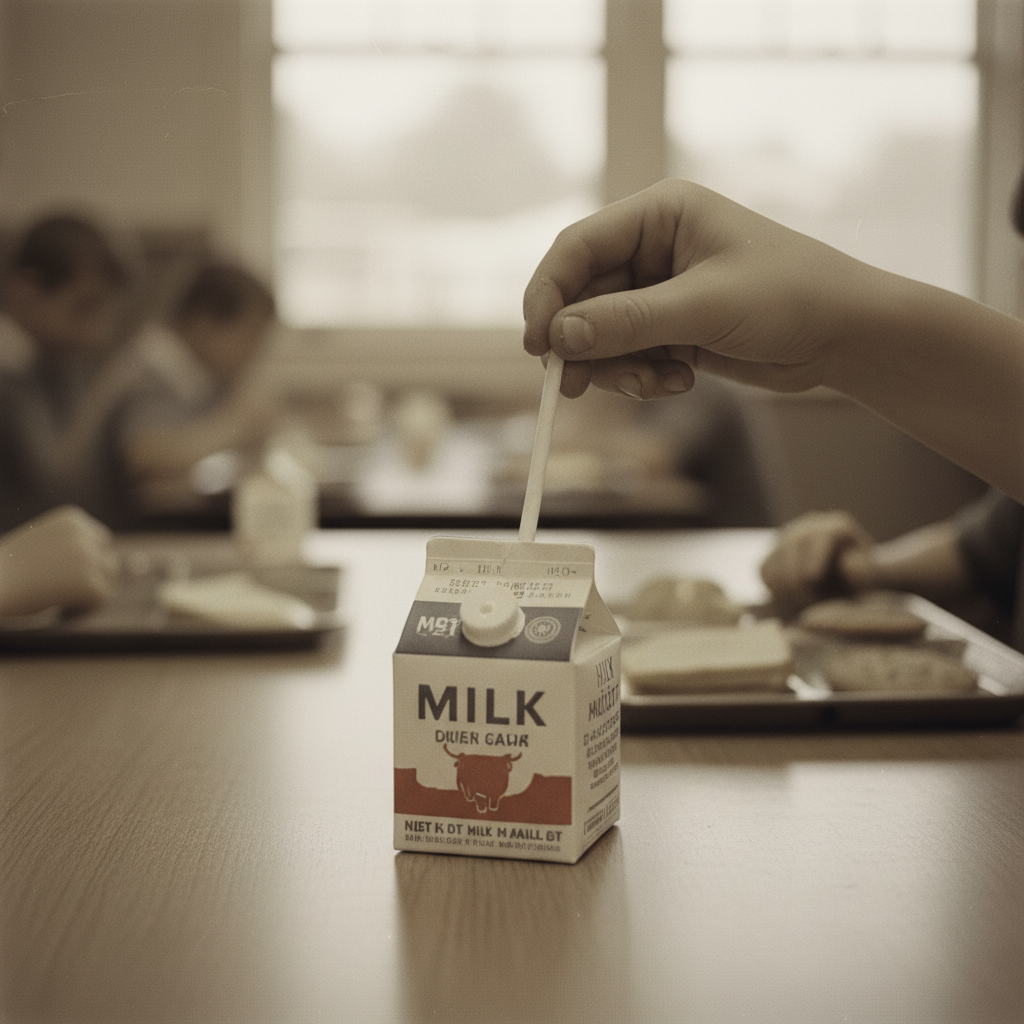 Illustration for The School Milk Carton at Lunch