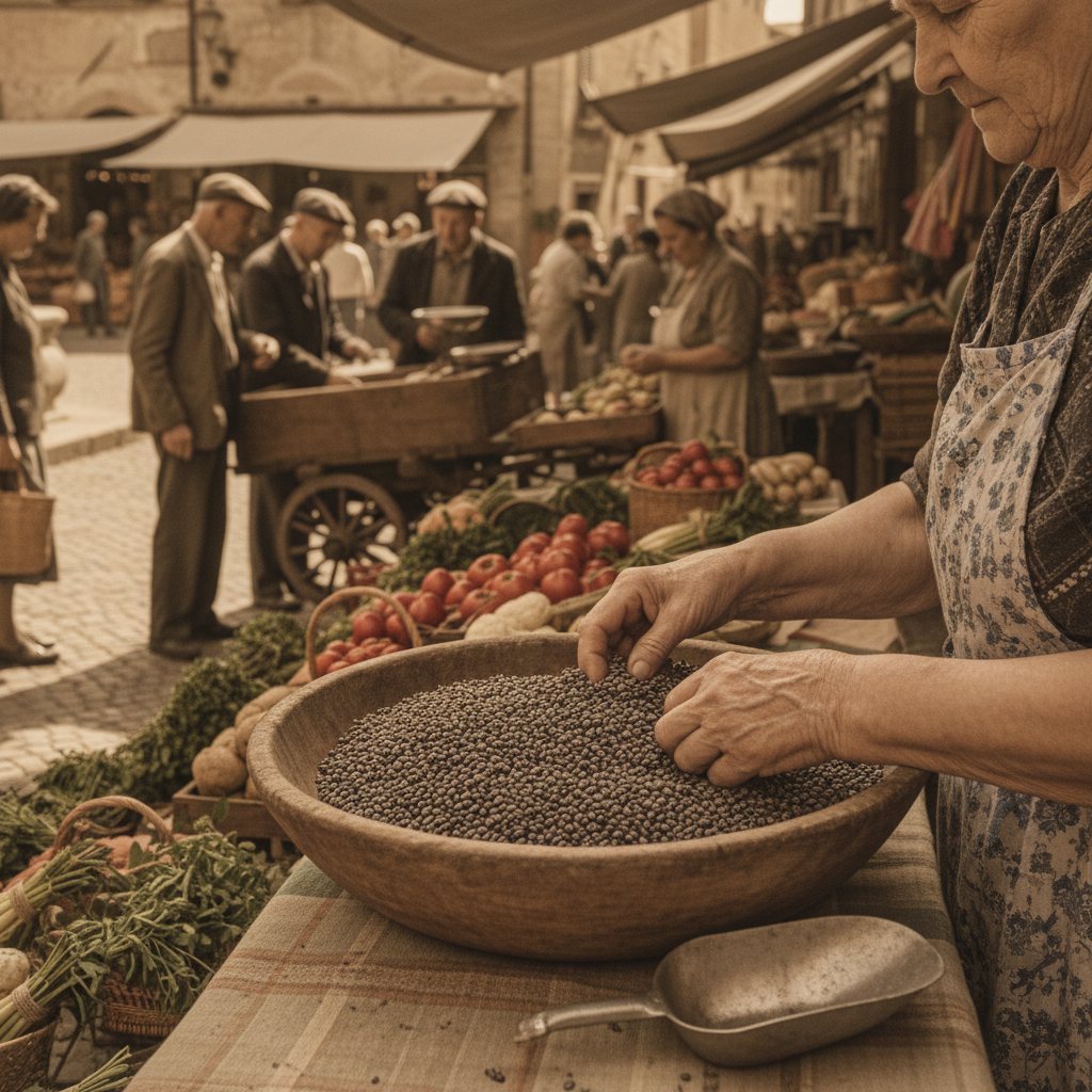 Illustration for Morning at the Outdoor Market in the Piazza