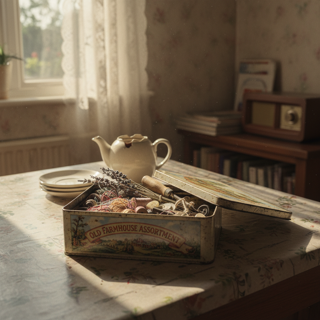 The Biscuit Tin That Held Everything But Biscuits — a remembered scene