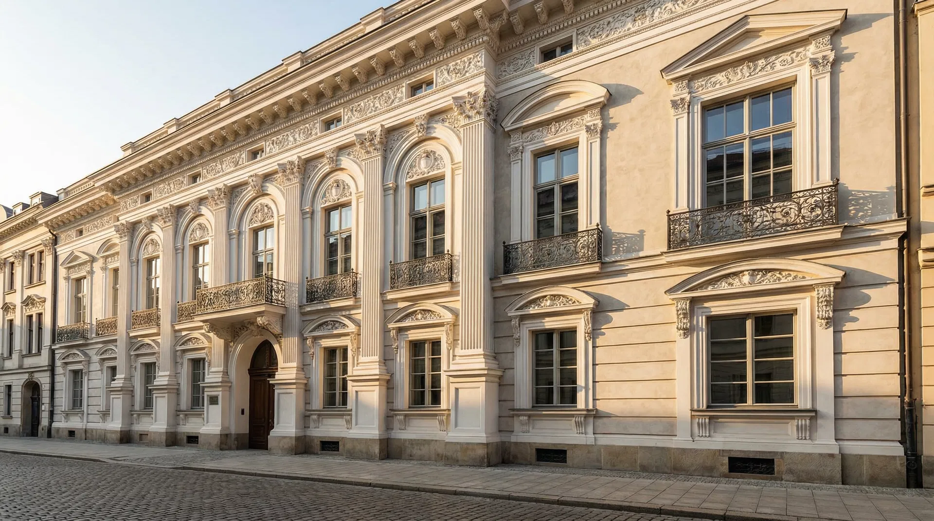 Elegante Fassade mit Stuckprofilen