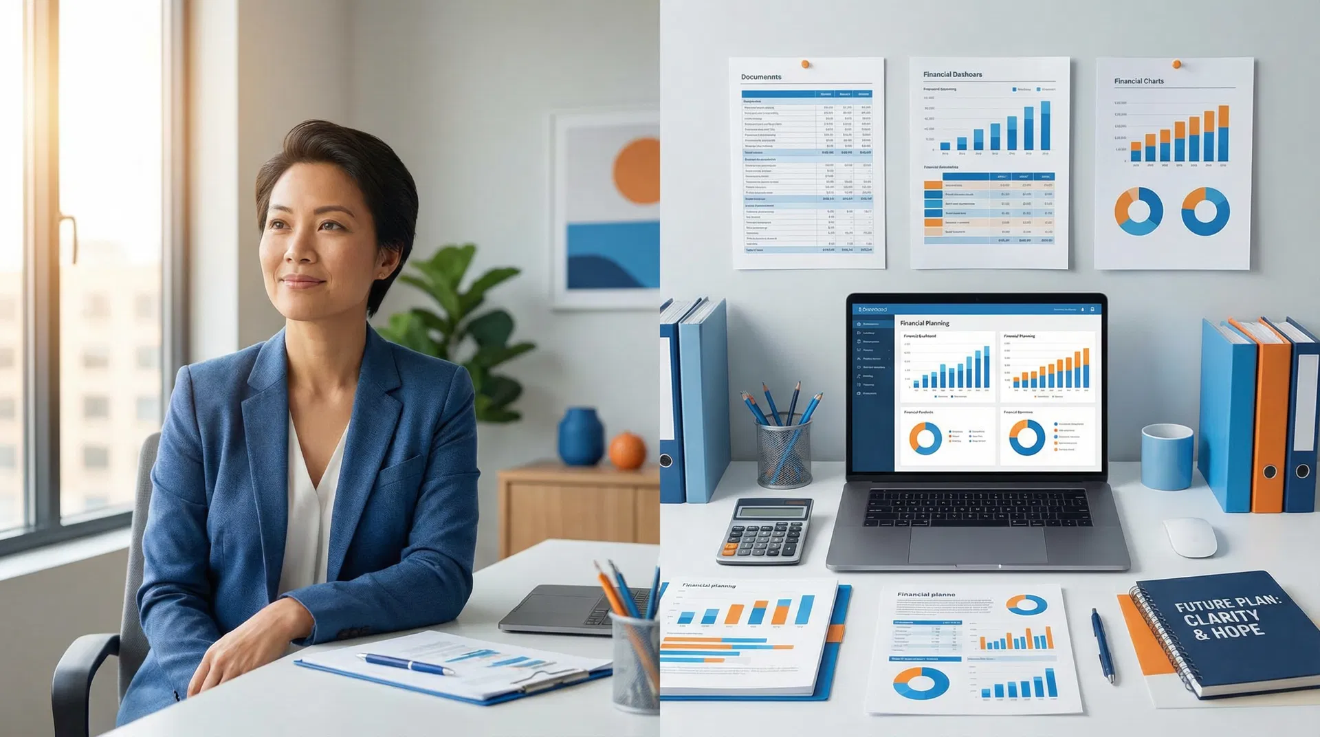 Pessoa organizada com documentos financeiros