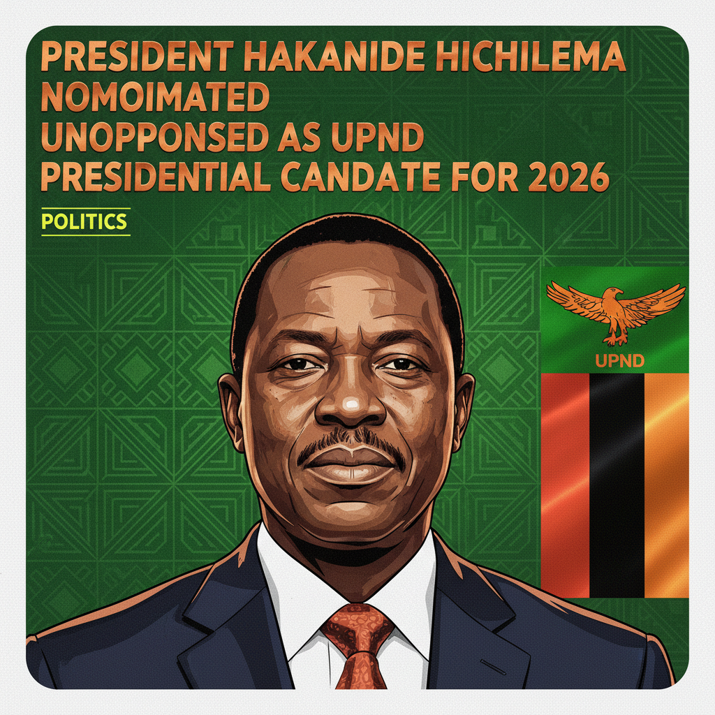 President Hakainde Hichilema nominated unopposed as UPND presidential candidate for 2026.