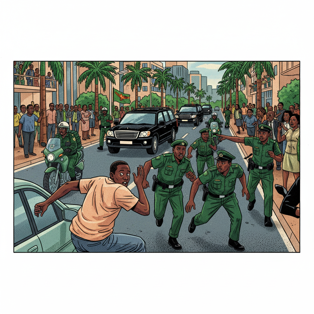 MOTORIST FLEES AFTER DISOBEYING POLICE ORDER DURING PRESIDENT HAKAINDE HICHILEMA’S MOTORCADE MOVEMENT,  INVESTIGATIONS UNDERWAY