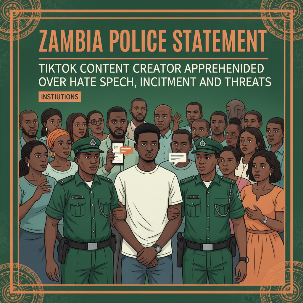 ZAMBIA POLICE STATEMENT: TIKTOK CONTENT CREATOR APPREHENDED OVER HATE SPEECH, INCITEMENT AND THREATS