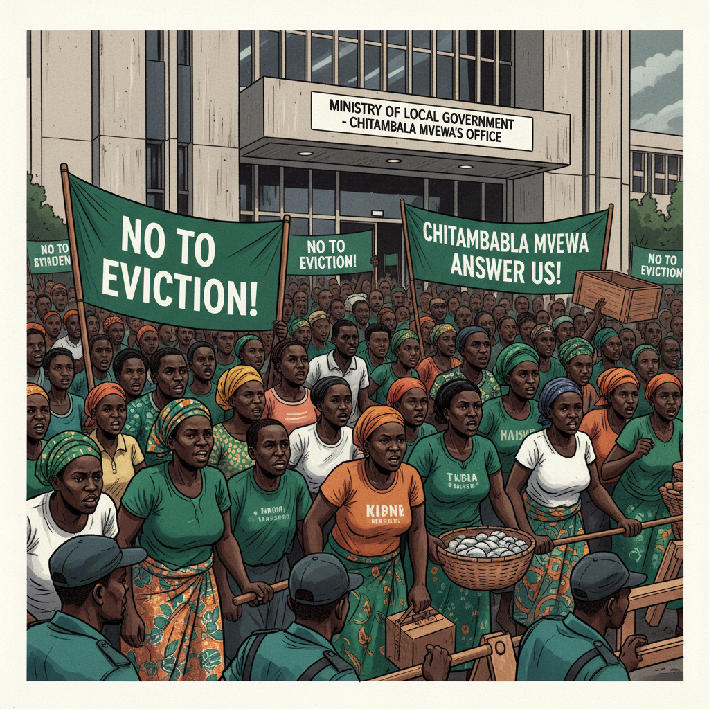Street vendors protest, storm Chitambala Mwewa’s office demanding answers. Deadline ends today to leave the streets.