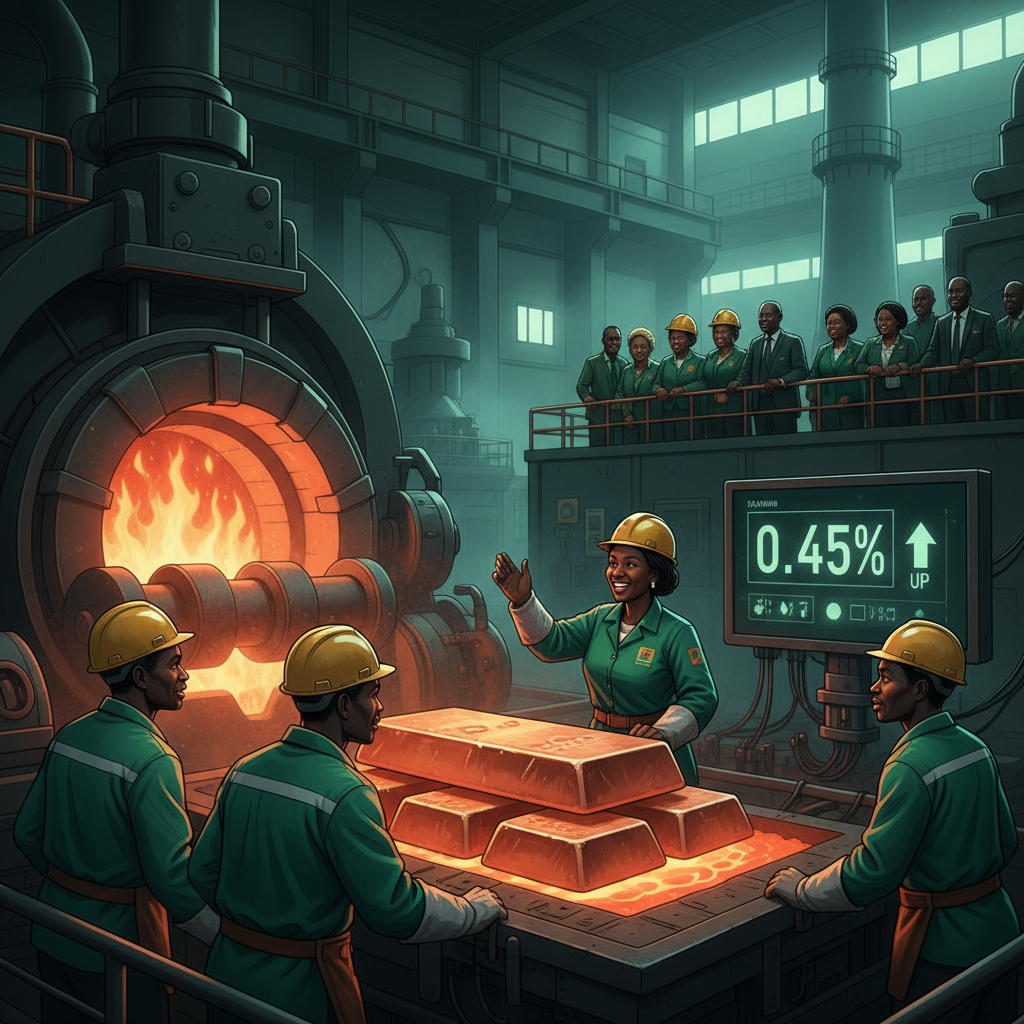 Copper output up 0.45 percent in first half as Nchanga smelter restarts