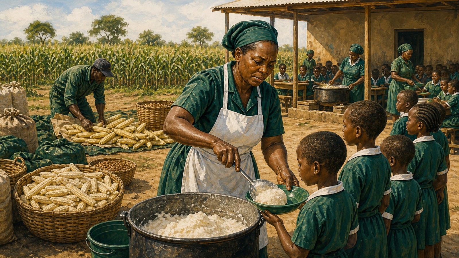 Government says 5.6 million pupils in 8,800 schools get free nshima, and plans to pay cooks and buy from local farmers from 2027