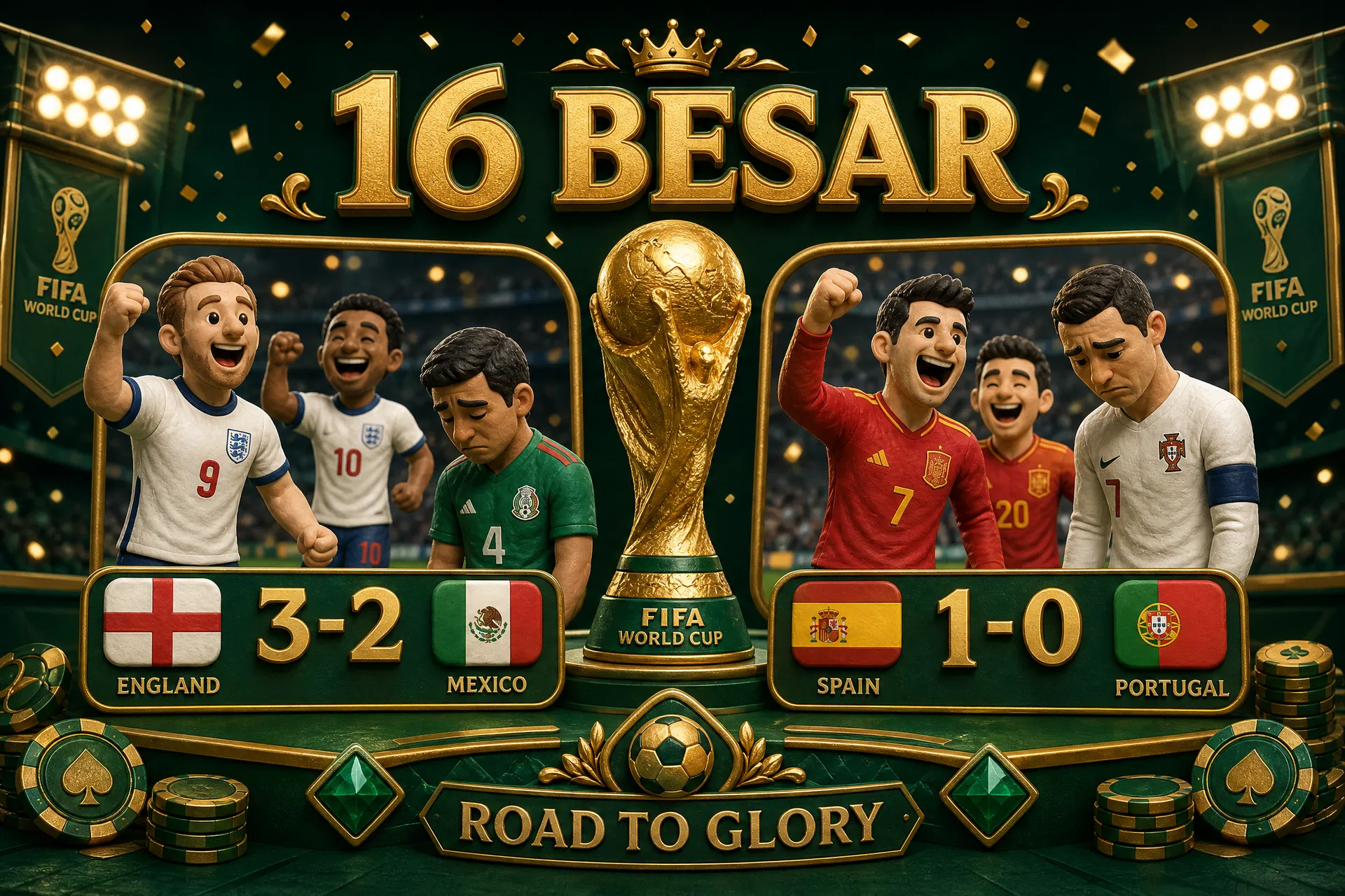 Piala Dunia 2026: Inggris 3-2 Meksiko & Spanyol 1-0 Portugal — Drama 16 Besar!