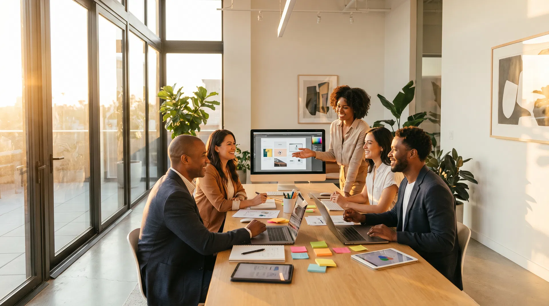 Equipe criativa da Mansão Growth em reunião de estratégia de posicionamento digital