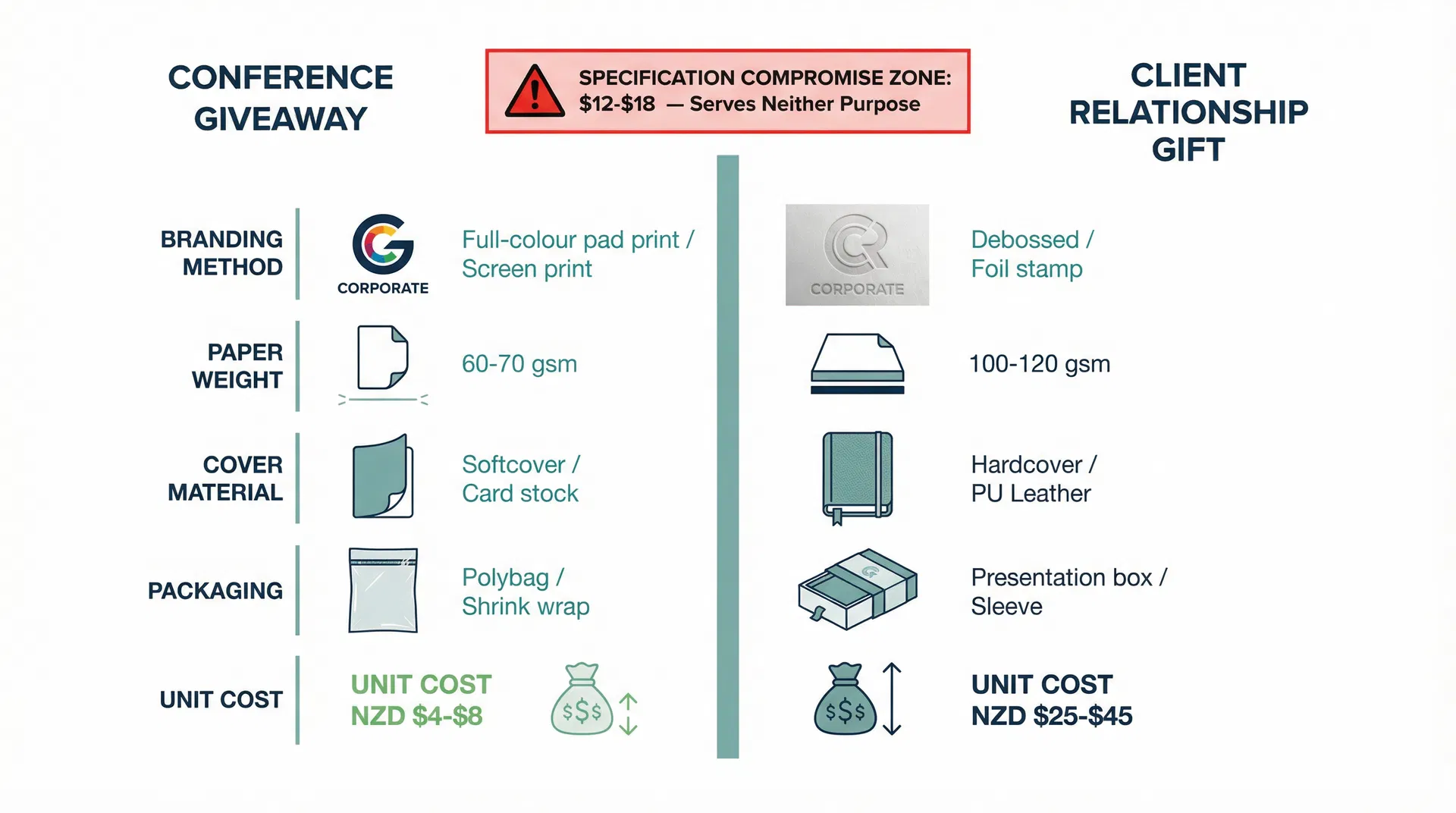 Why Ordering 550 Branded Notebooks on One Purchase Order Almost Always Means 500 Underwhelming Conference Giveaways and 50 Underwhelming Client Gifts