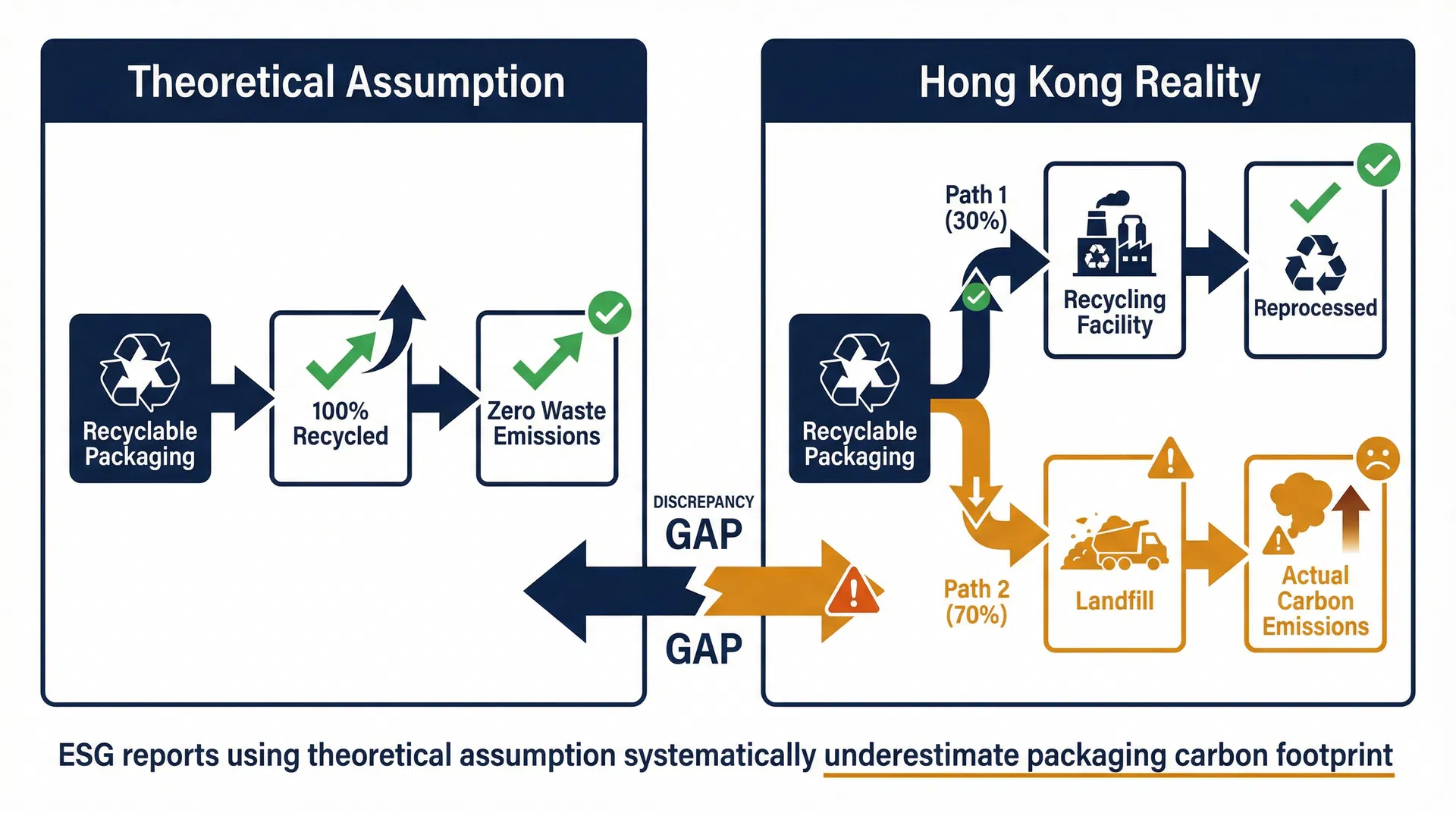 香港企業禮品包裝可回收聲稱與實際廢棄物處理路徑的差距對比圖