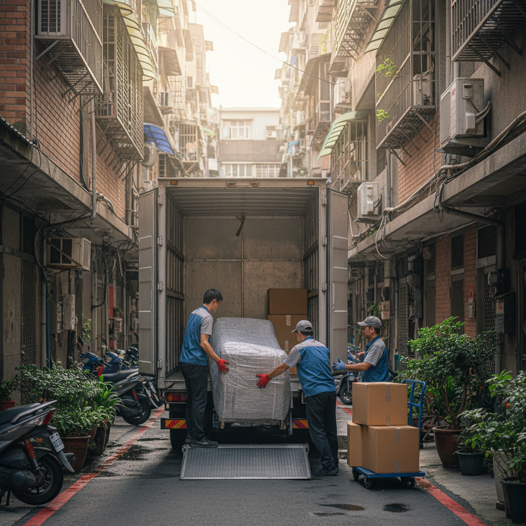 桃園老舊社區巷弄搬運車輛