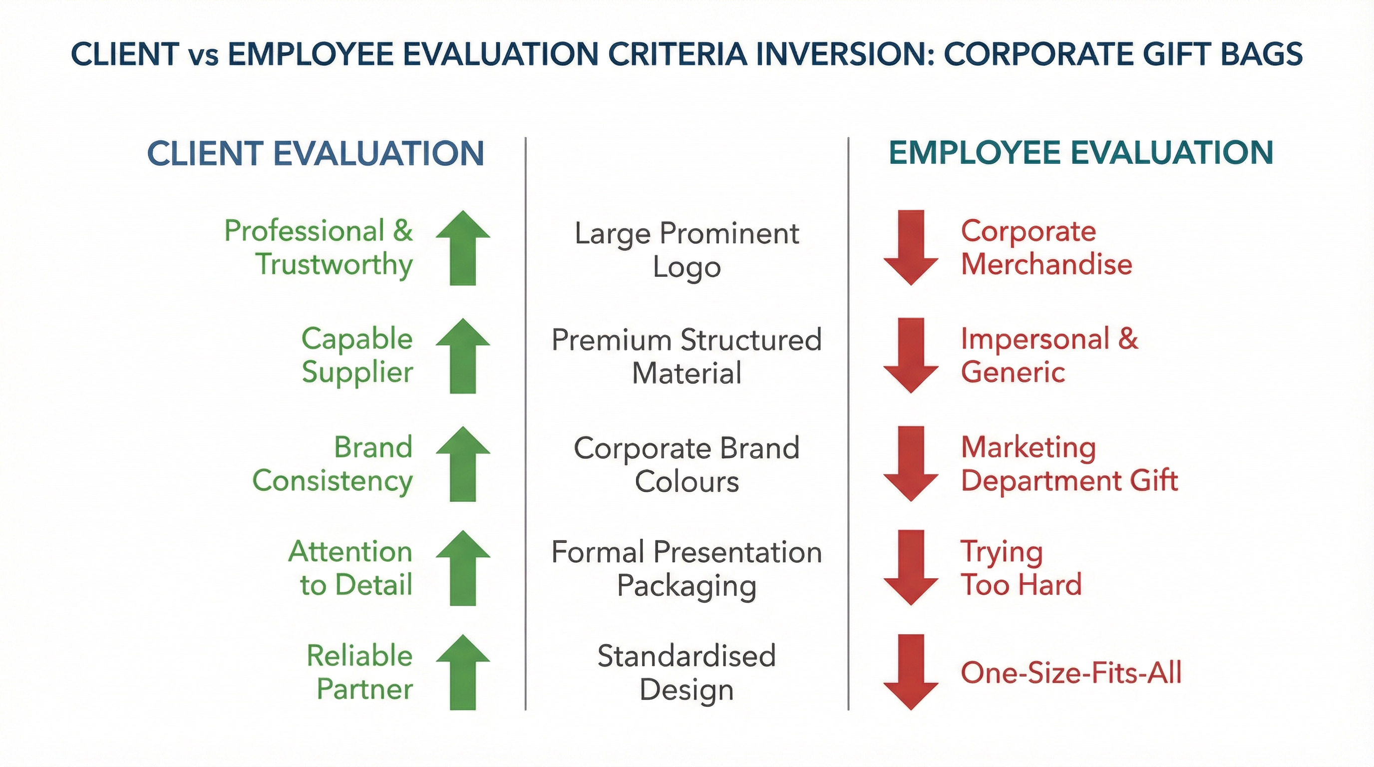 How the same bag features are evaluated through opposite criteria by clients versus employees
