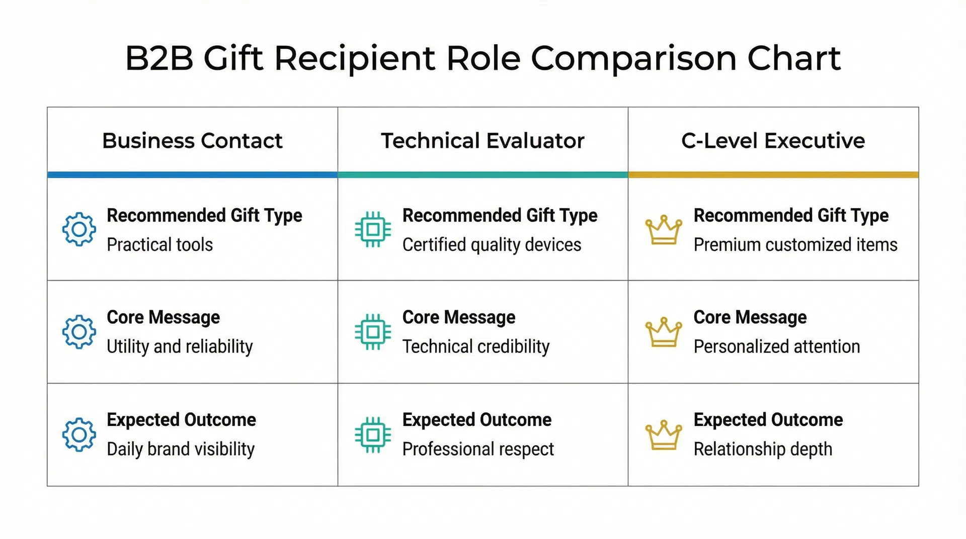 B2B 禮品收禮者角色分層與對應選品邏輯比較圖