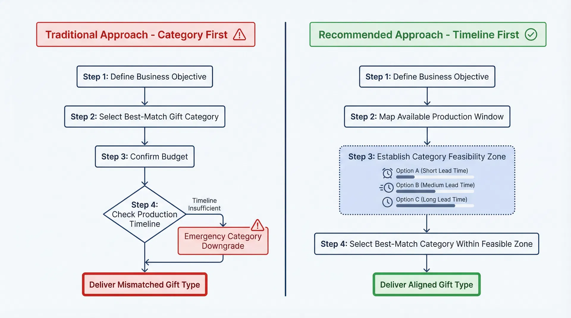 企業禮品品類選擇的時間決策路徑：策略匹配導向 vs 交期可行導向