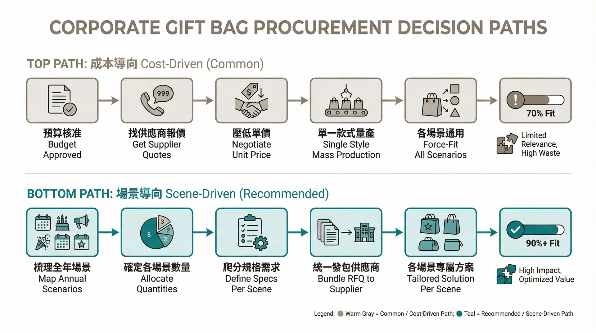 企業禮品袋採購決策路徑比較——成本導向與場景導向的流程差異