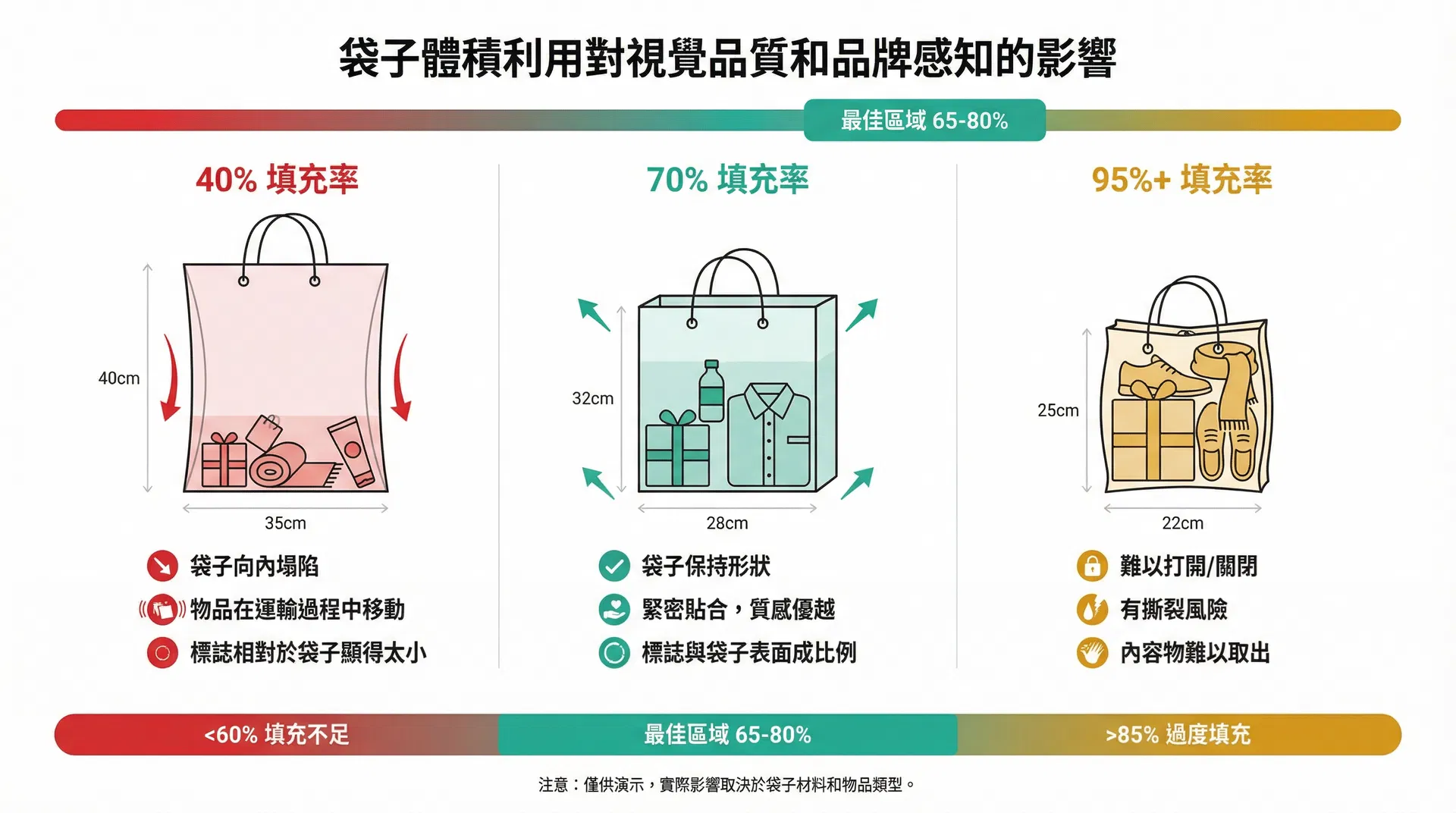 袋子體積利用率對視覺品質和品牌感知的影響比較