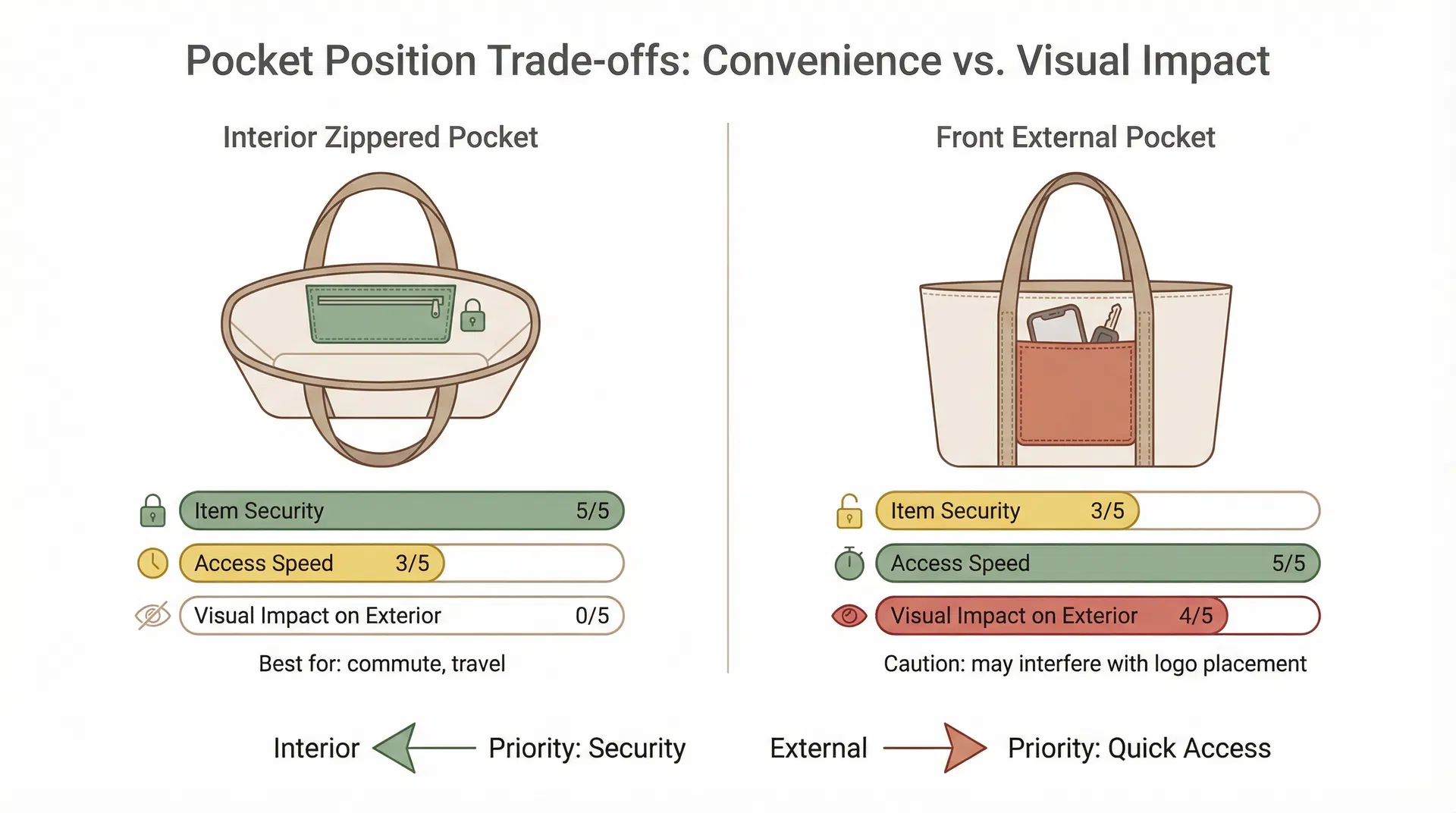 企業禮品袋不同內袋位置對使用便利性與視覺影響的對比圖