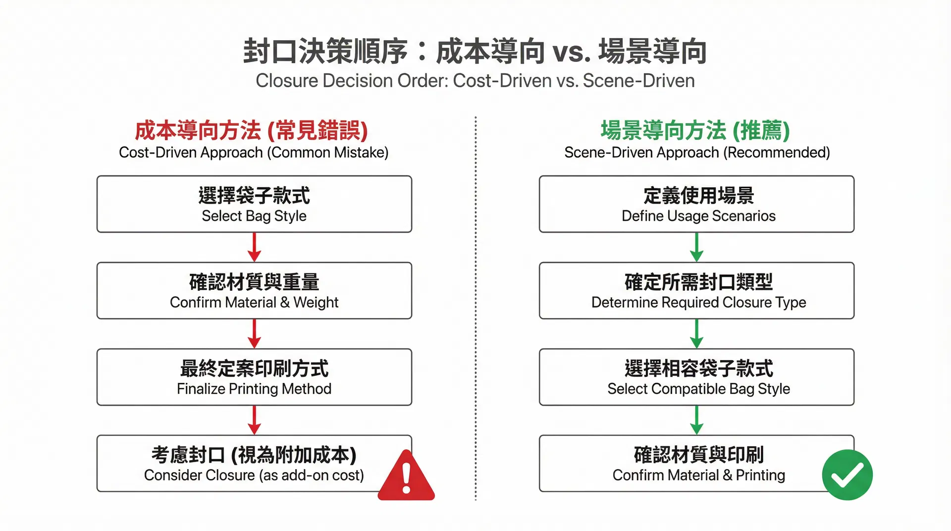企業禮品袋封口決策順序的兩種路徑比較——成本導向與場景導向的流程差異