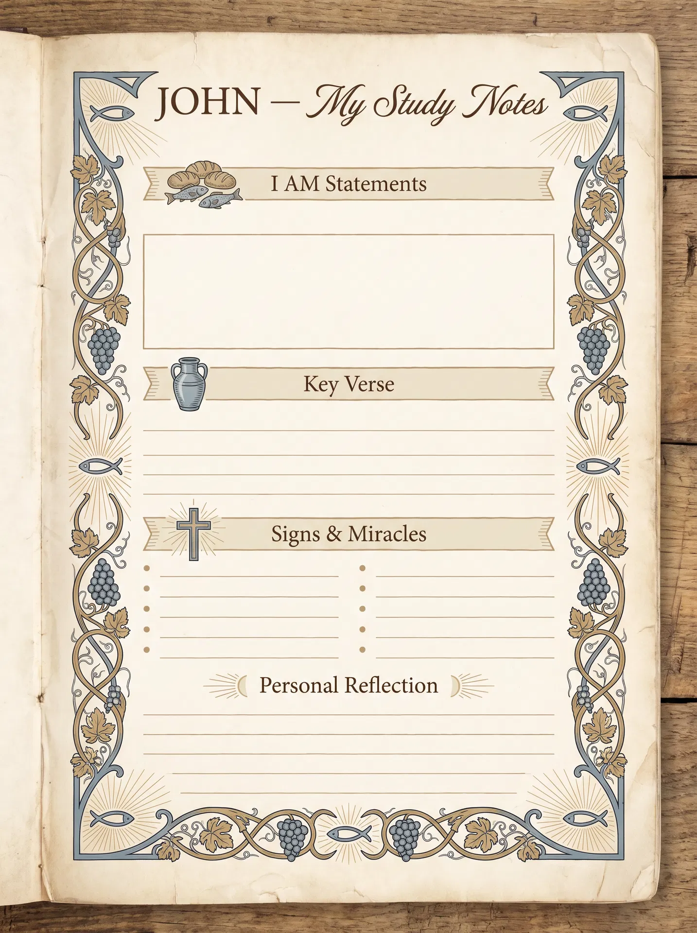 John Bible Study Personal Journal Template — printable verse-by-verse reflection worksheet