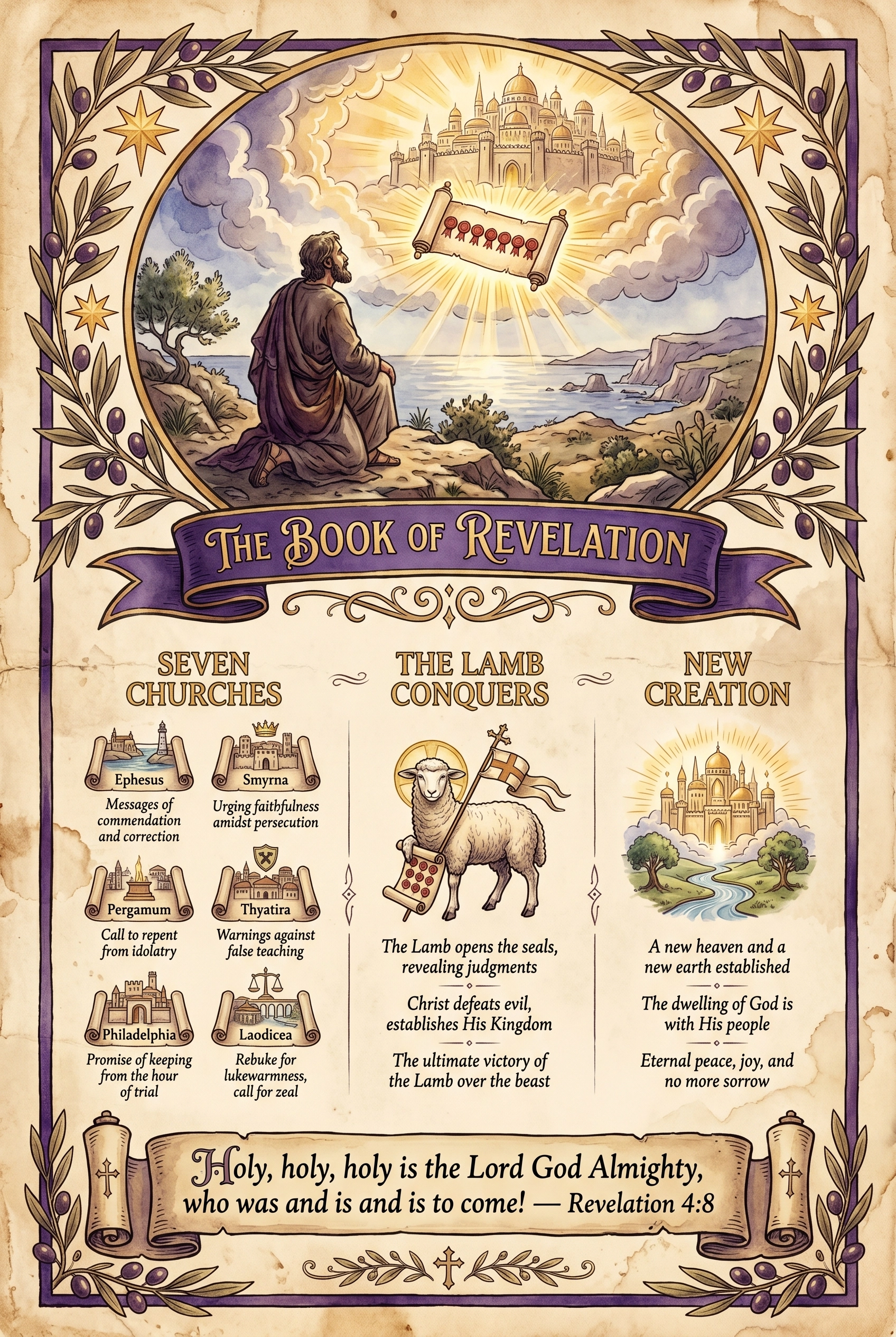 The Book of Revelation Visual Overview Infographic — key events, themes, and structure at a glance
