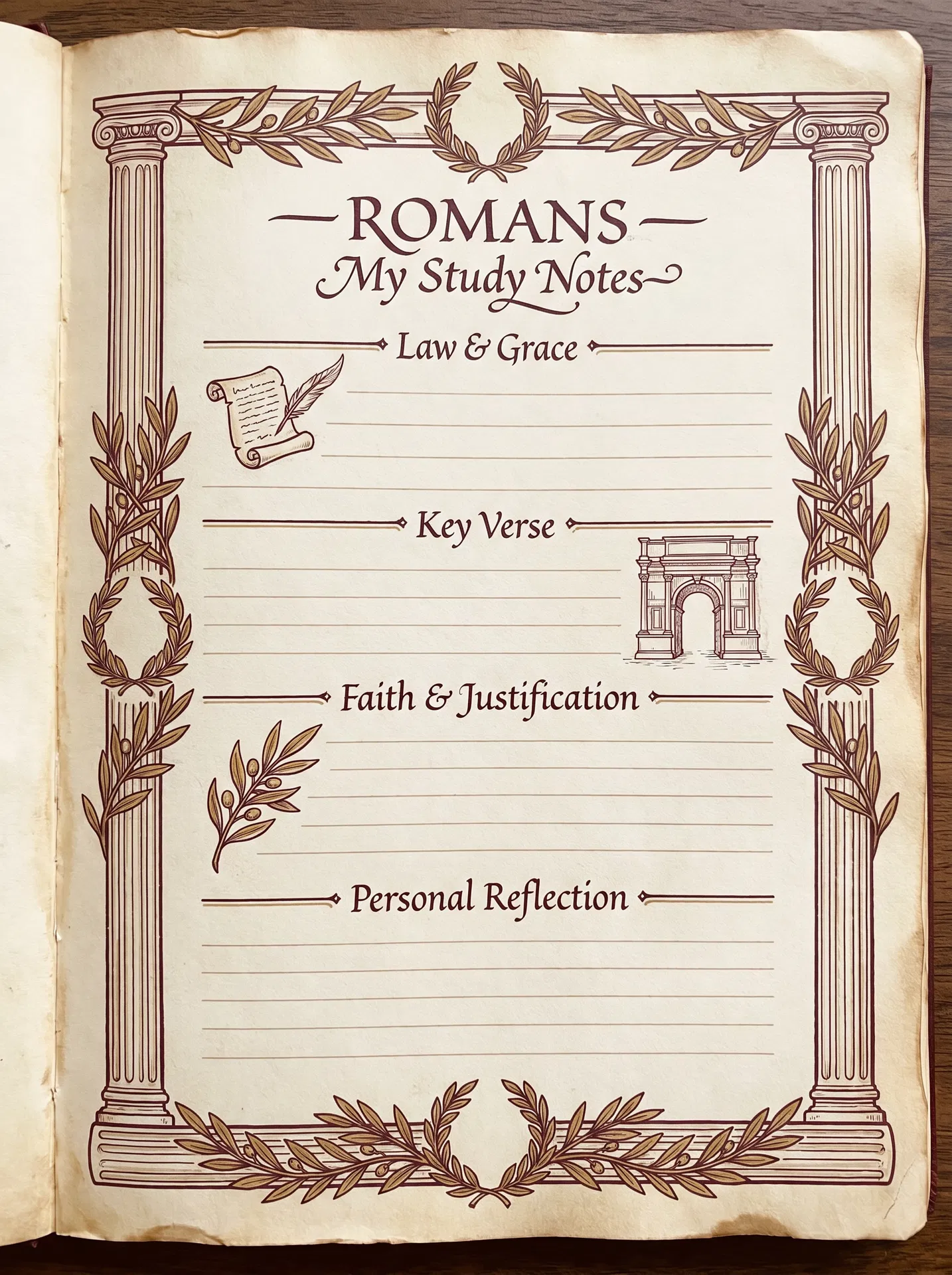 Romans Bible Study Personal Journal Template — printable verse-by-verse reflection worksheet
