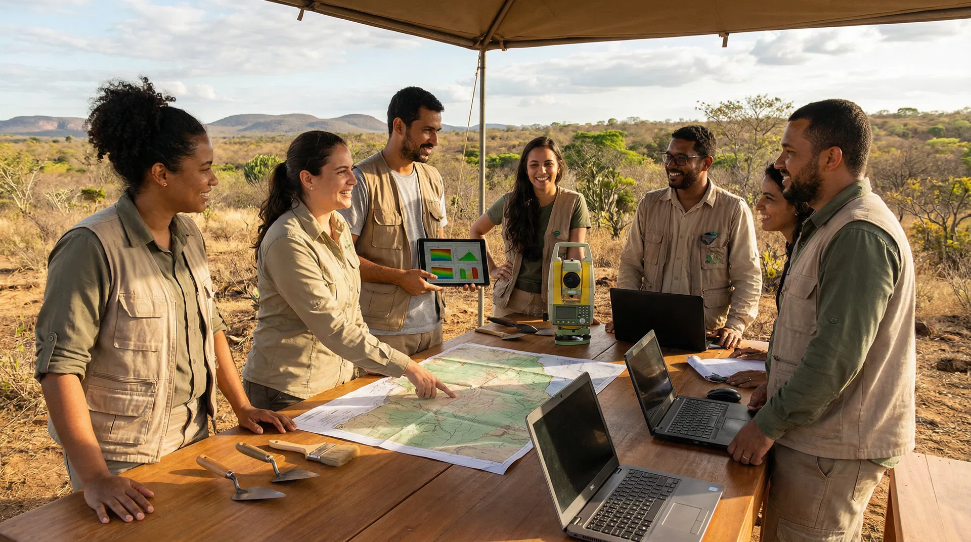 Equipe multidisciplinar da Arqueologika em trabalho de campo arqueológico