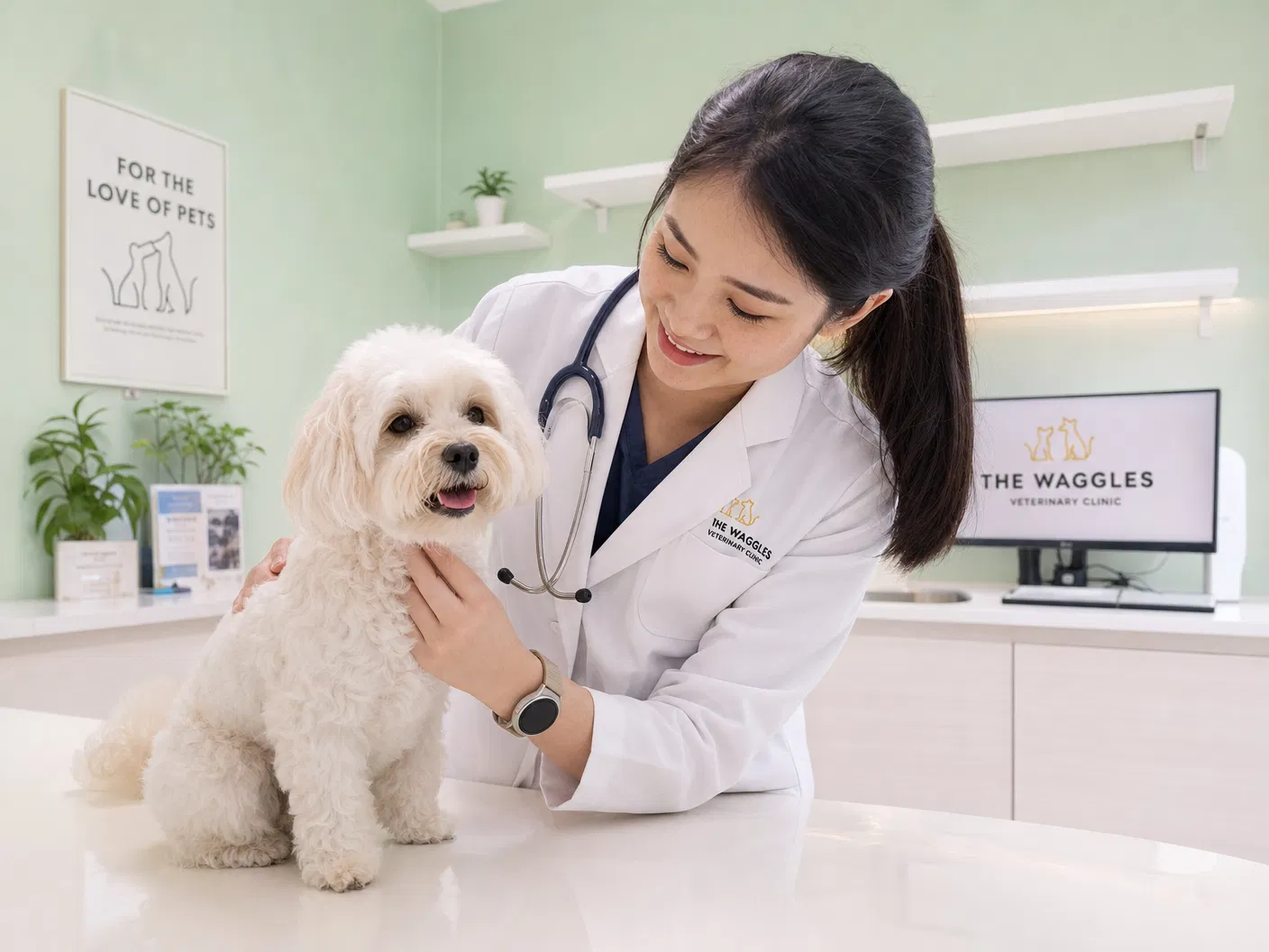 Vet examining a dog